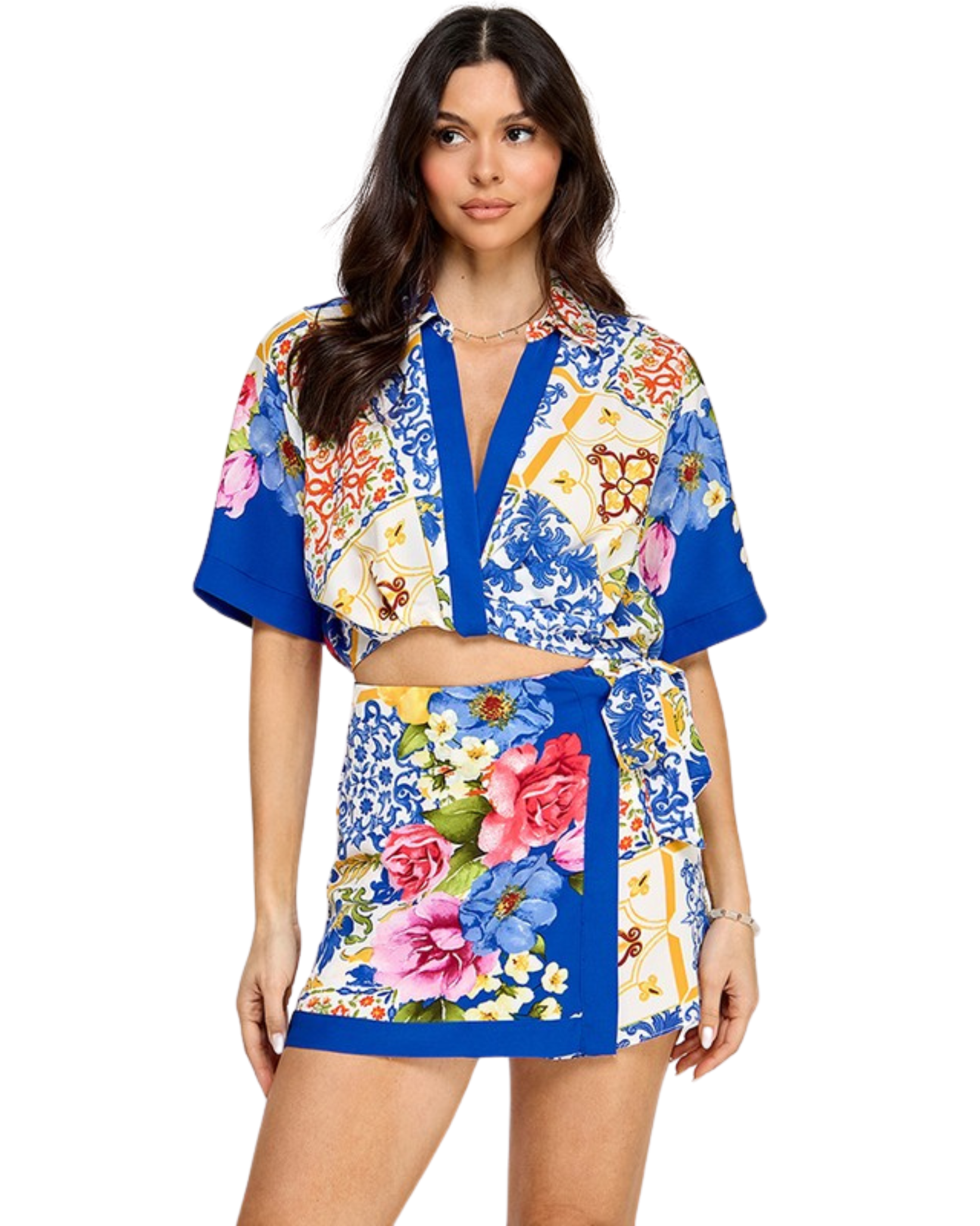 Border Graphic Printed Top & Skort Set