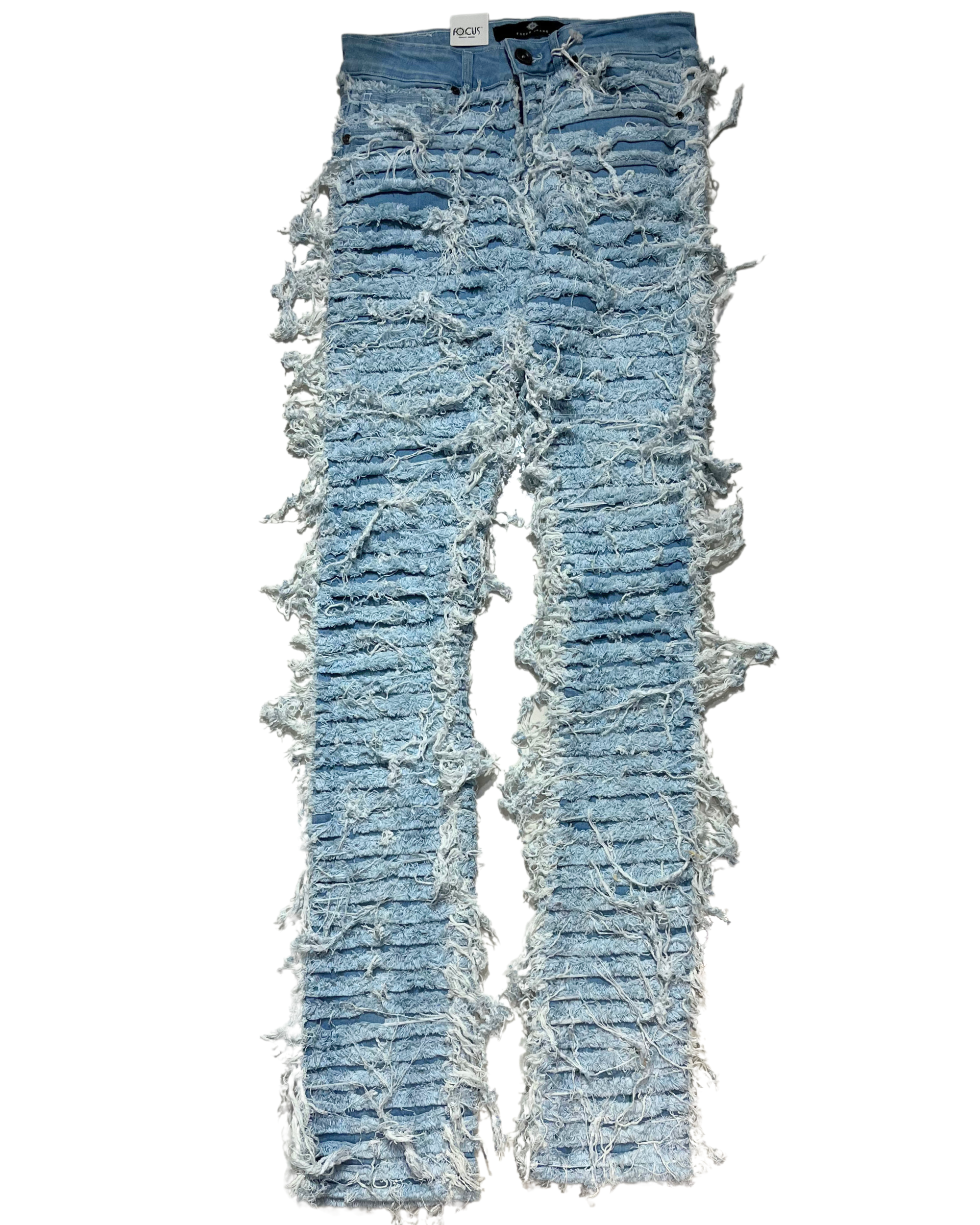 Mens Frayed Stacked Jeans