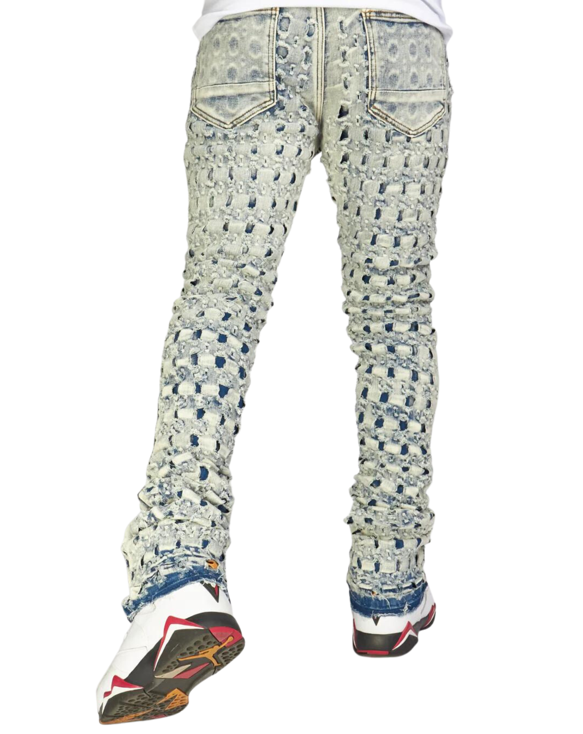 Checkered Pattern Stacked Jeans 5810