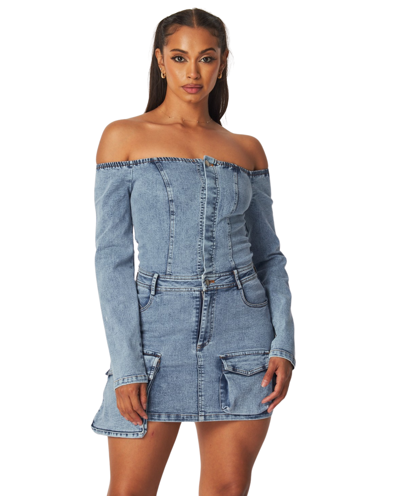 Valencia Off Shoulder Denim Dress