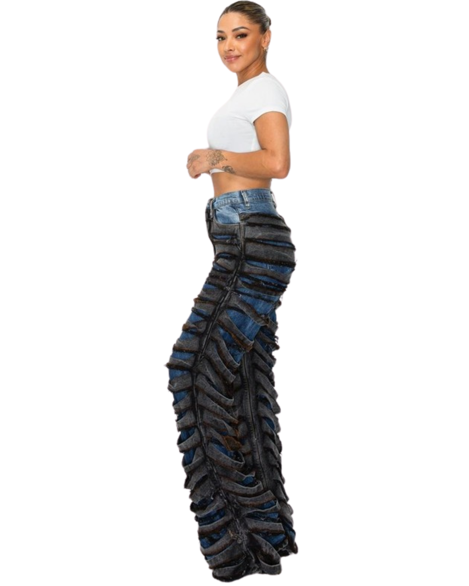 Ripped Lines High Raise Layered Cut Stack Jean