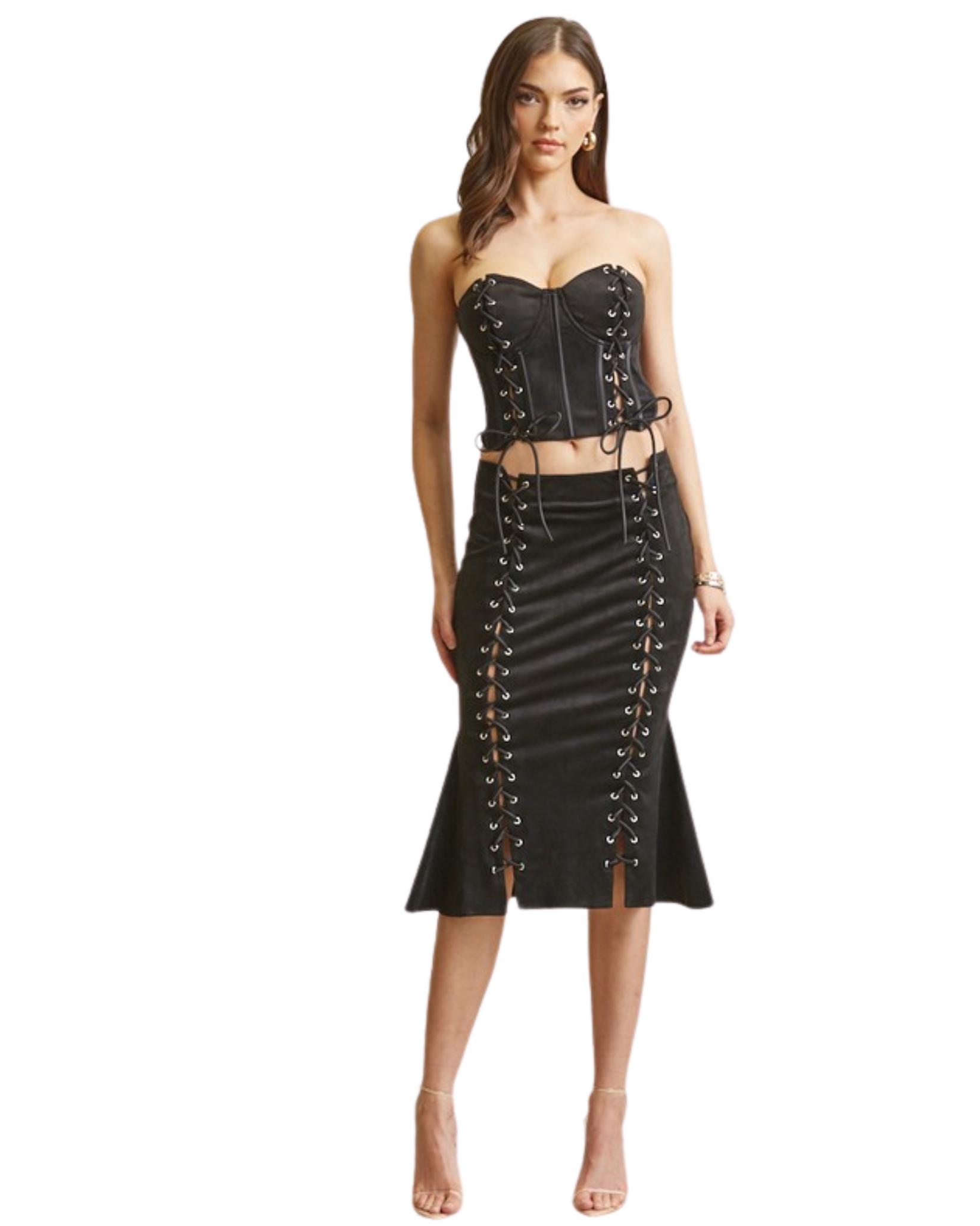 Moss Faux Lace Up Corset