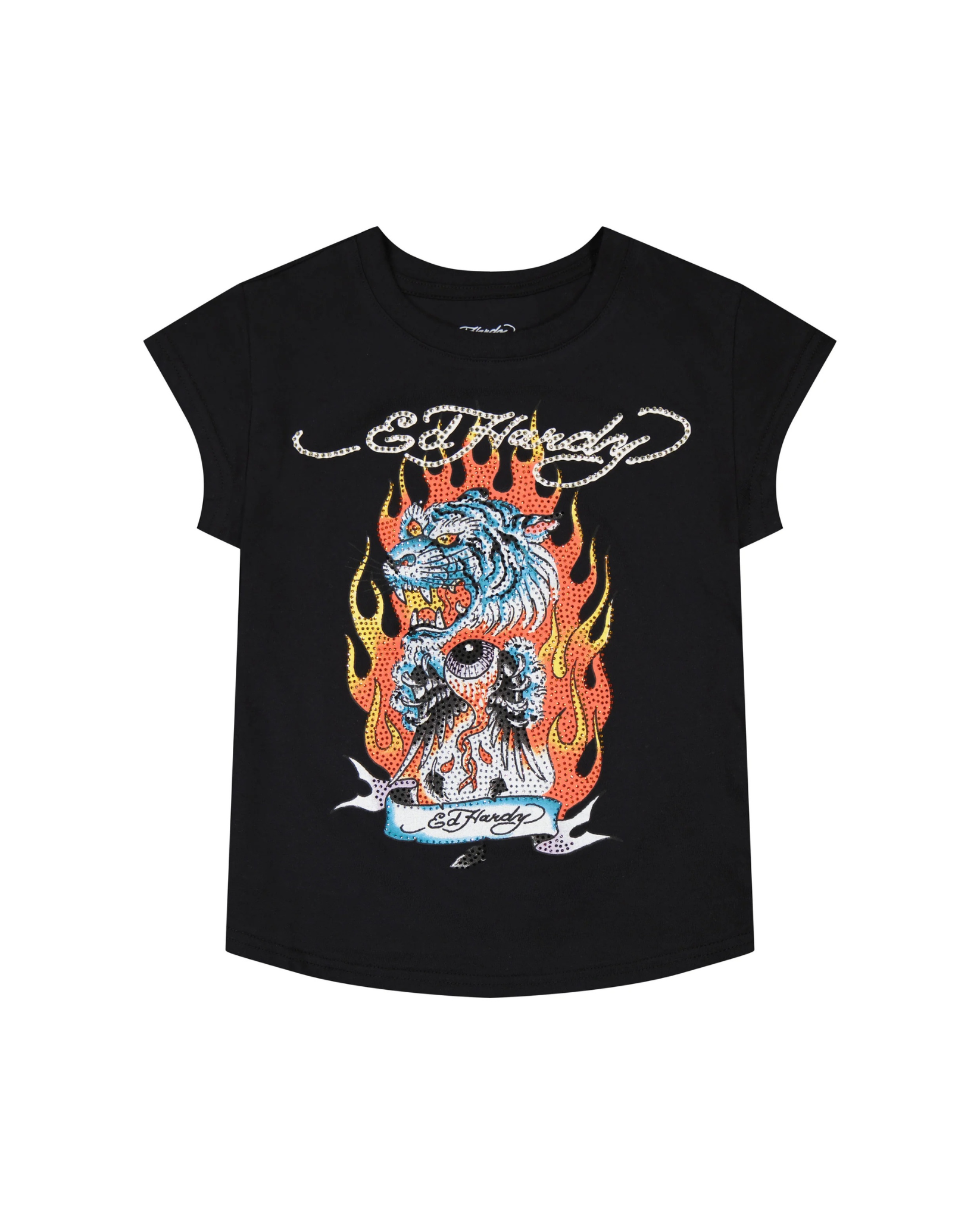 Womens Fire Tiger Rhinestone Shirt