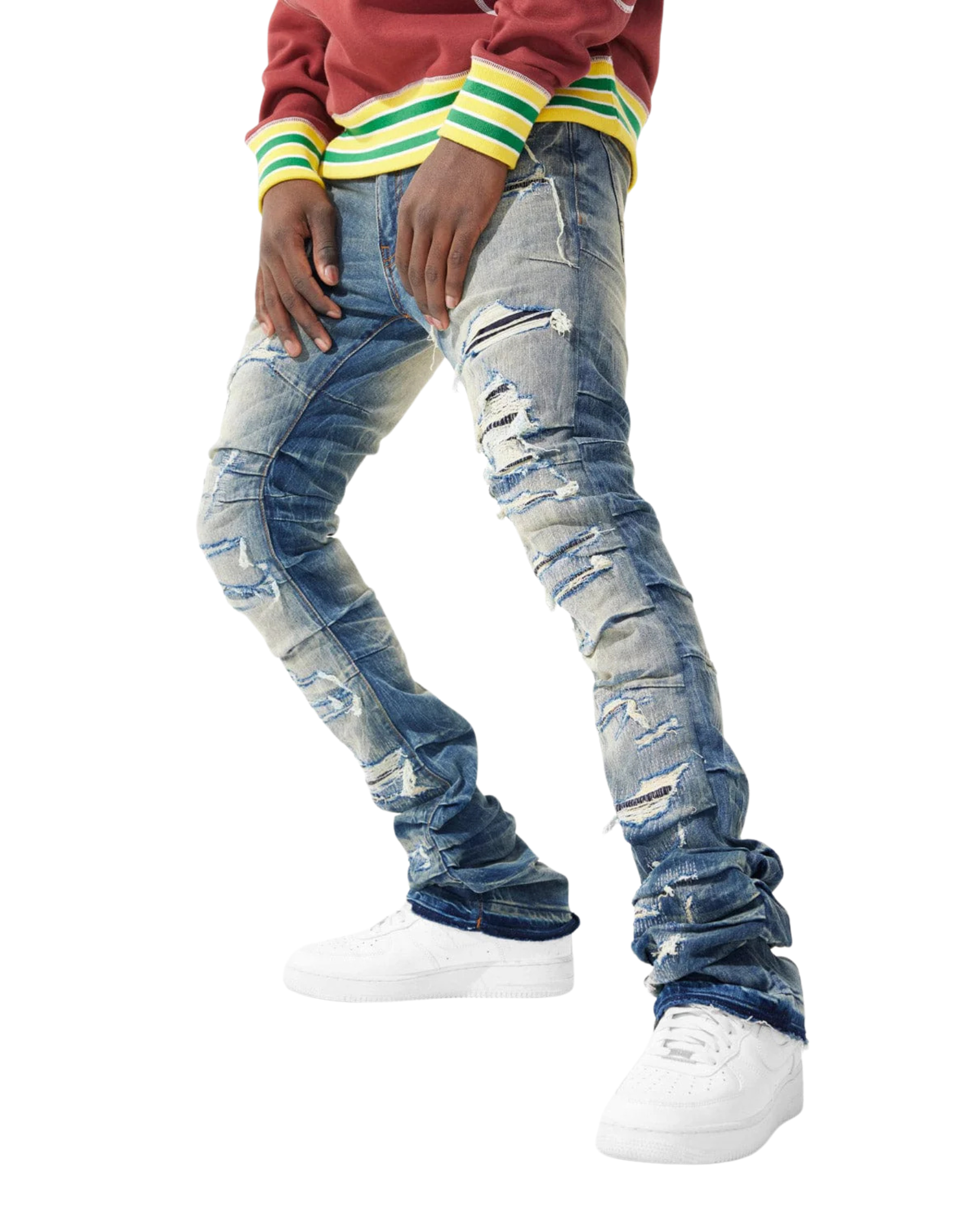 Mens Ripped Stacked Jeans JTF1157