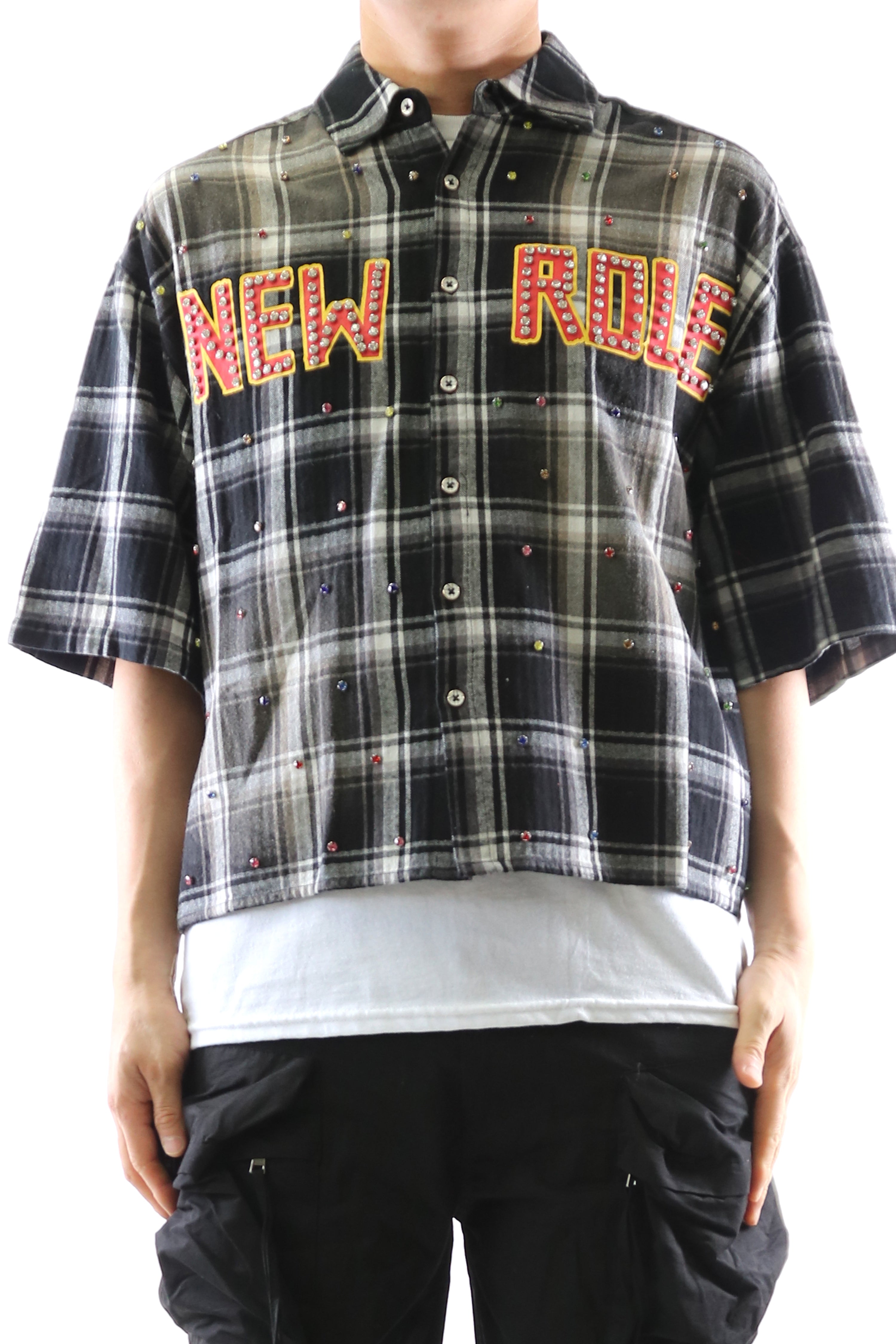 Mens New Role Washed Flannel Crop Top Button Down Shirt