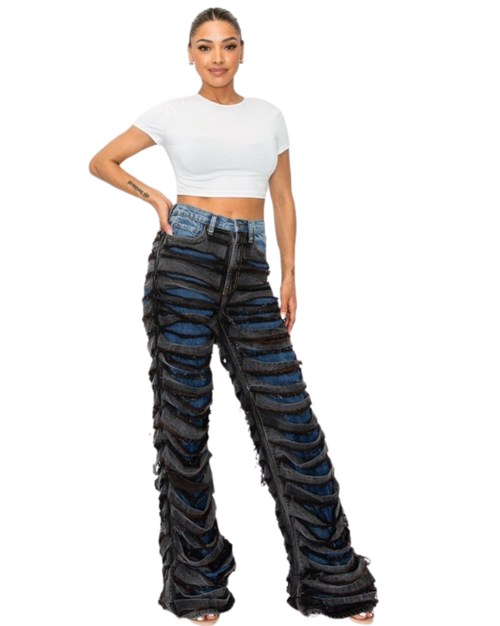 Ripped Lines High Raise Layered Cut Stack Jean
