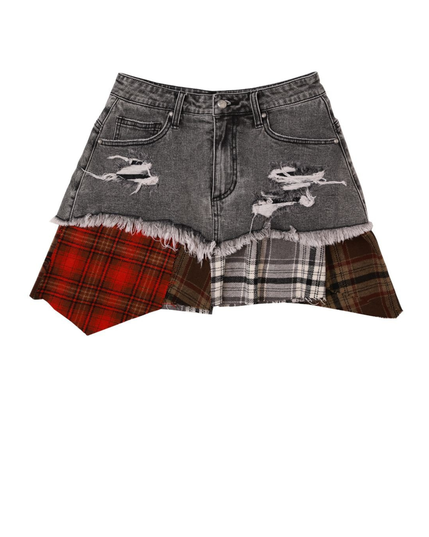 Plaid Applique Denim Skirt