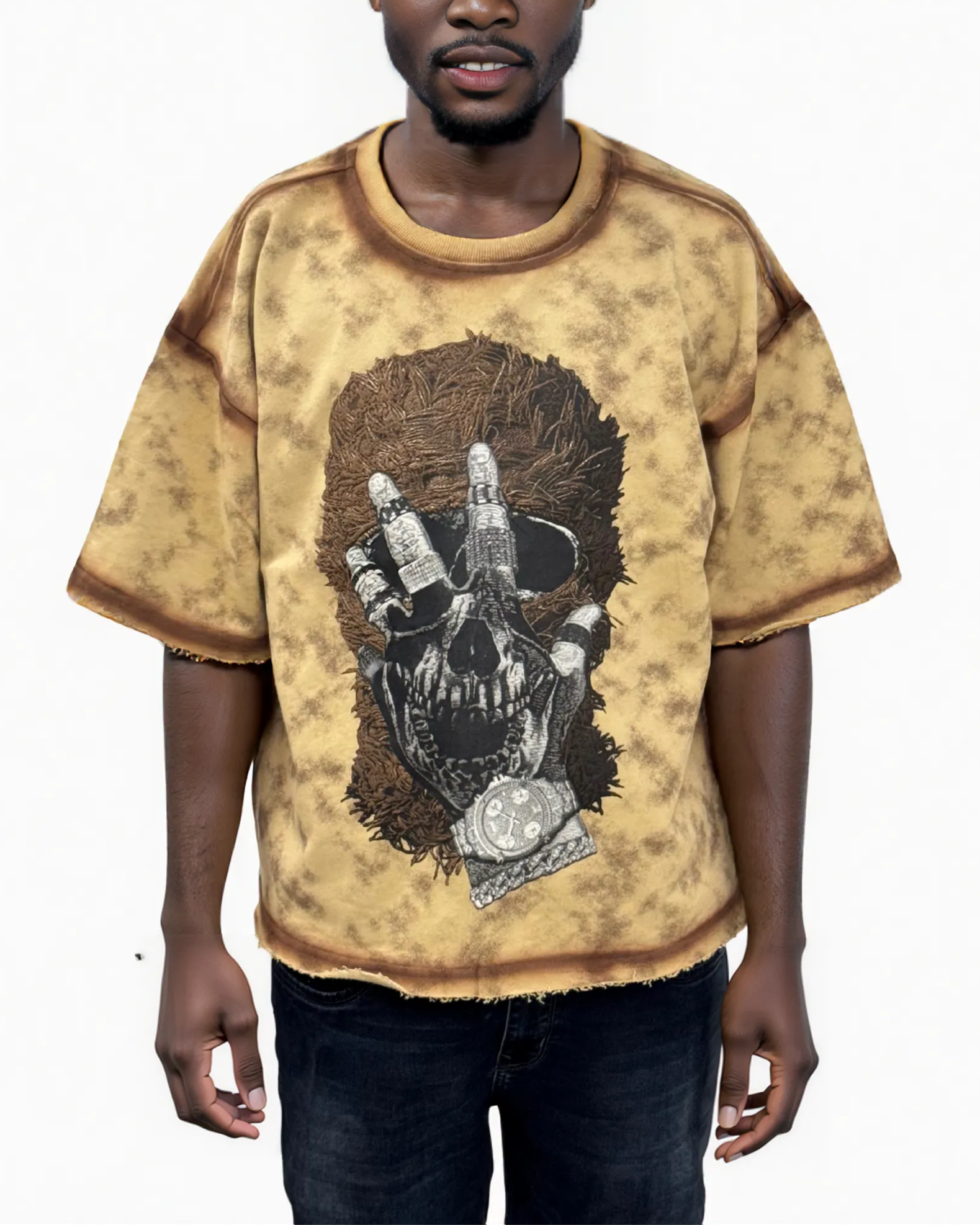 Ski Mask & Skeleton Hand Graphic Shirt