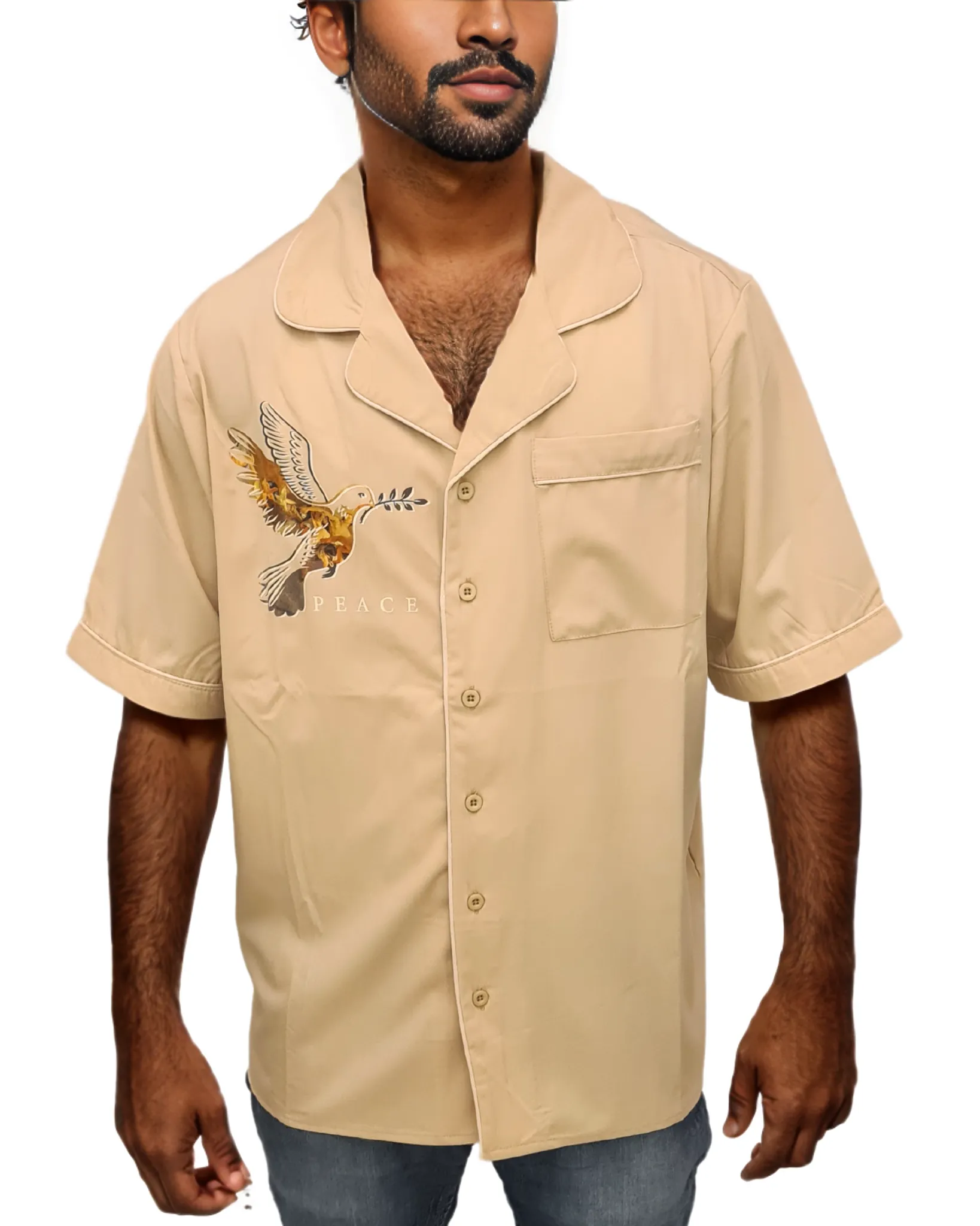 Peace Embroidered Button Down Shirt