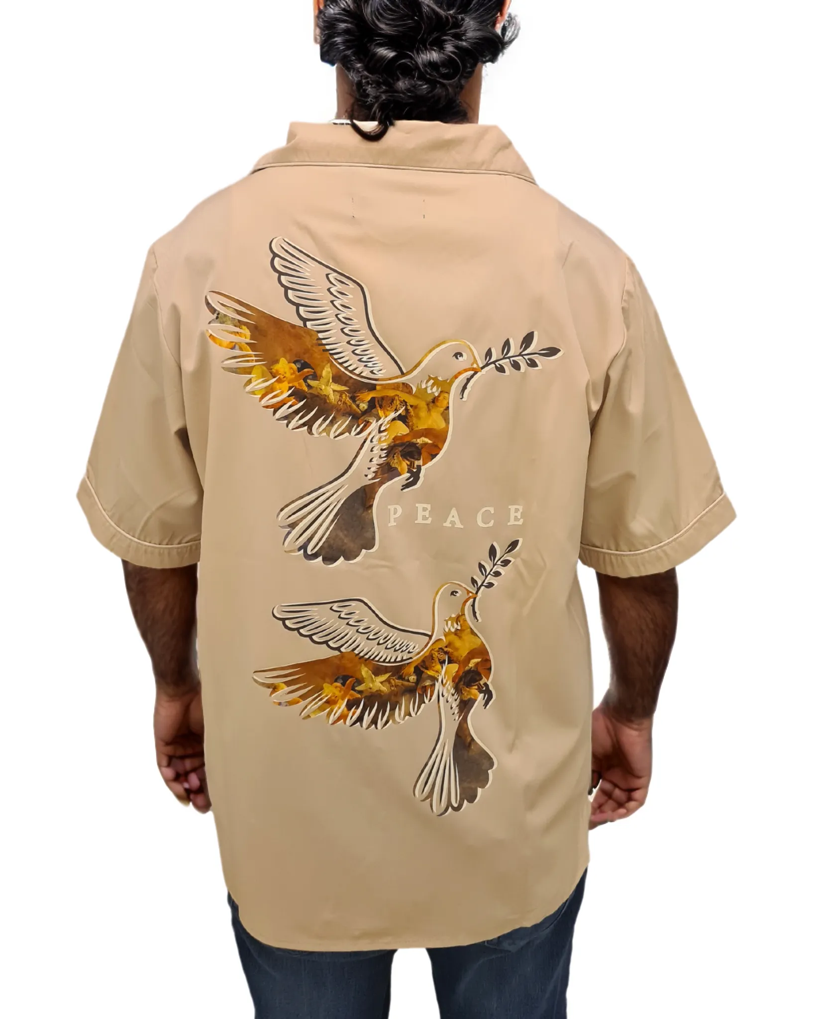 Peace Embroidered Button Down Shirt