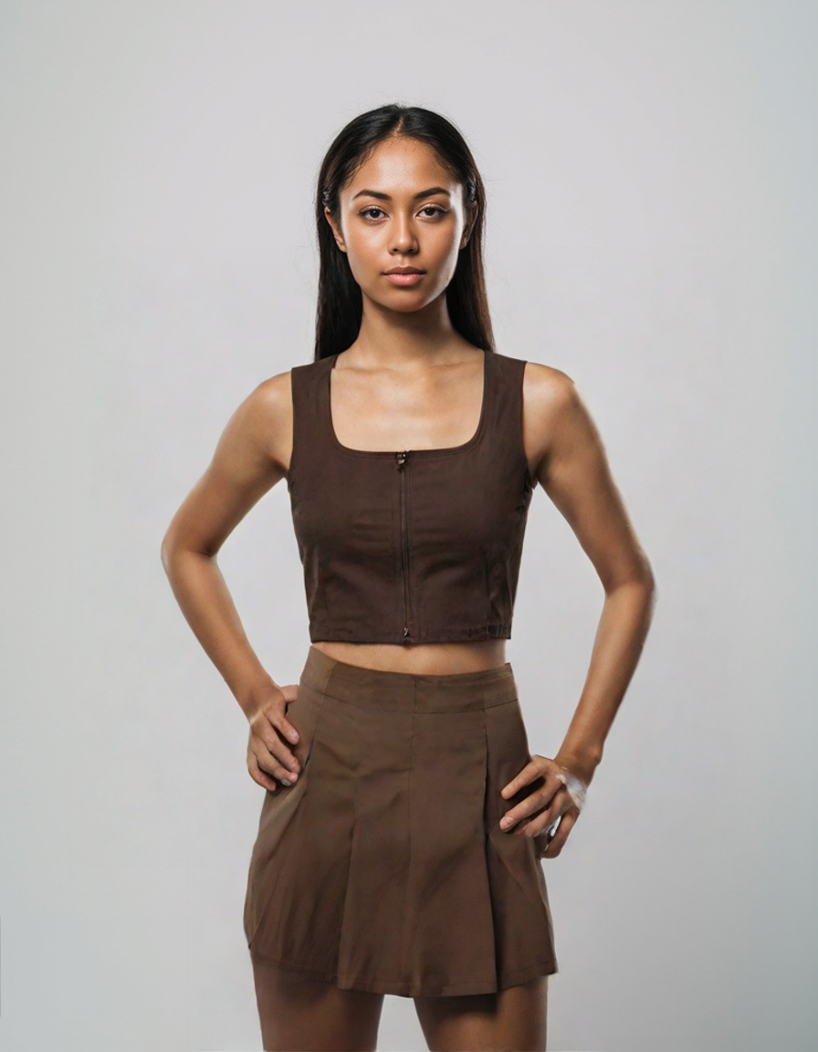 Zipped Crop-Top & Pleated Mini Skirt Set