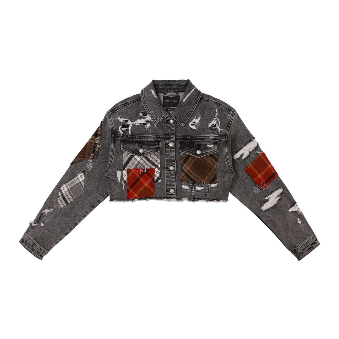 Plaid Applique Denim Crop Jacket