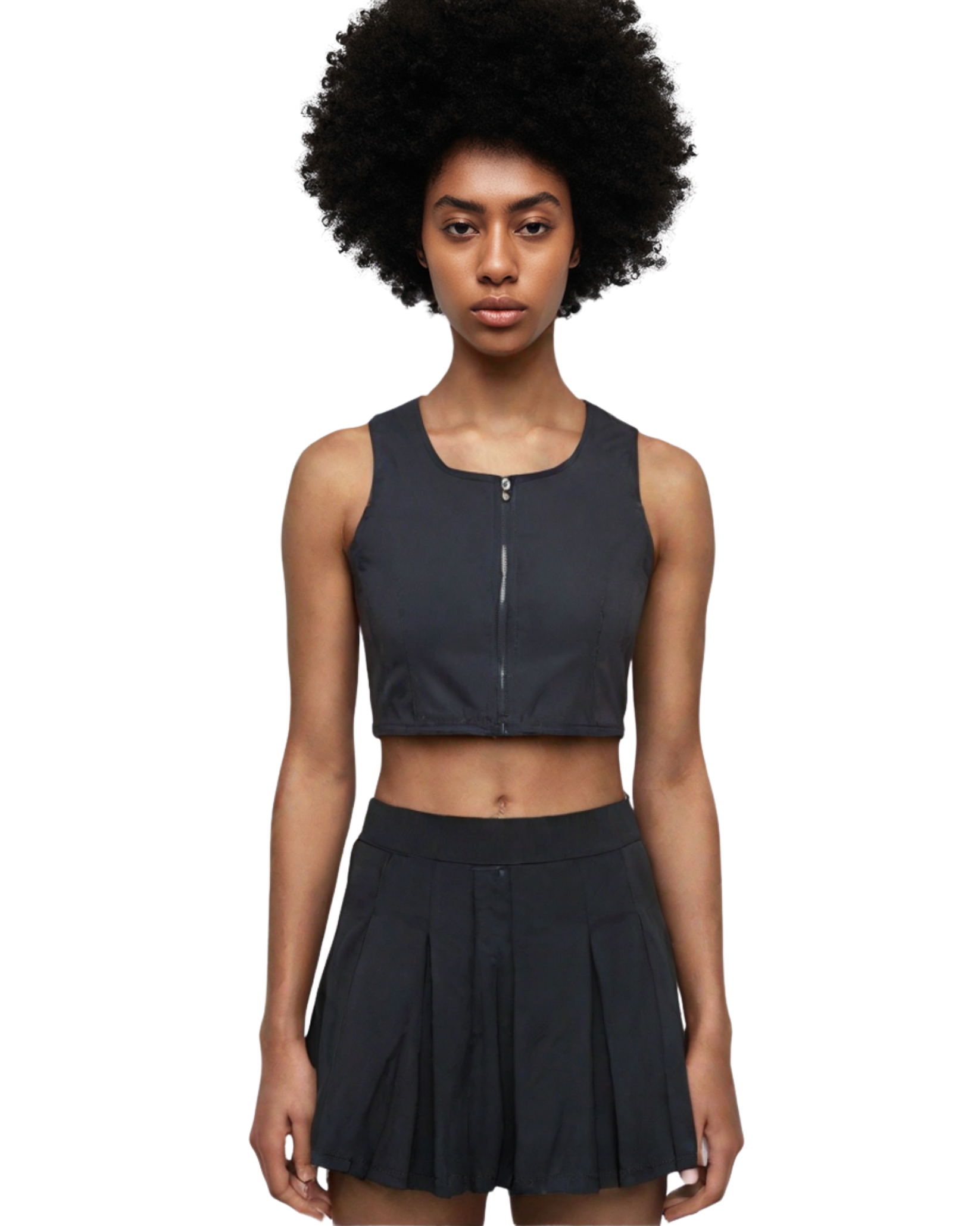 Zipped Crop-Top & Pleated Mini Skirt Set