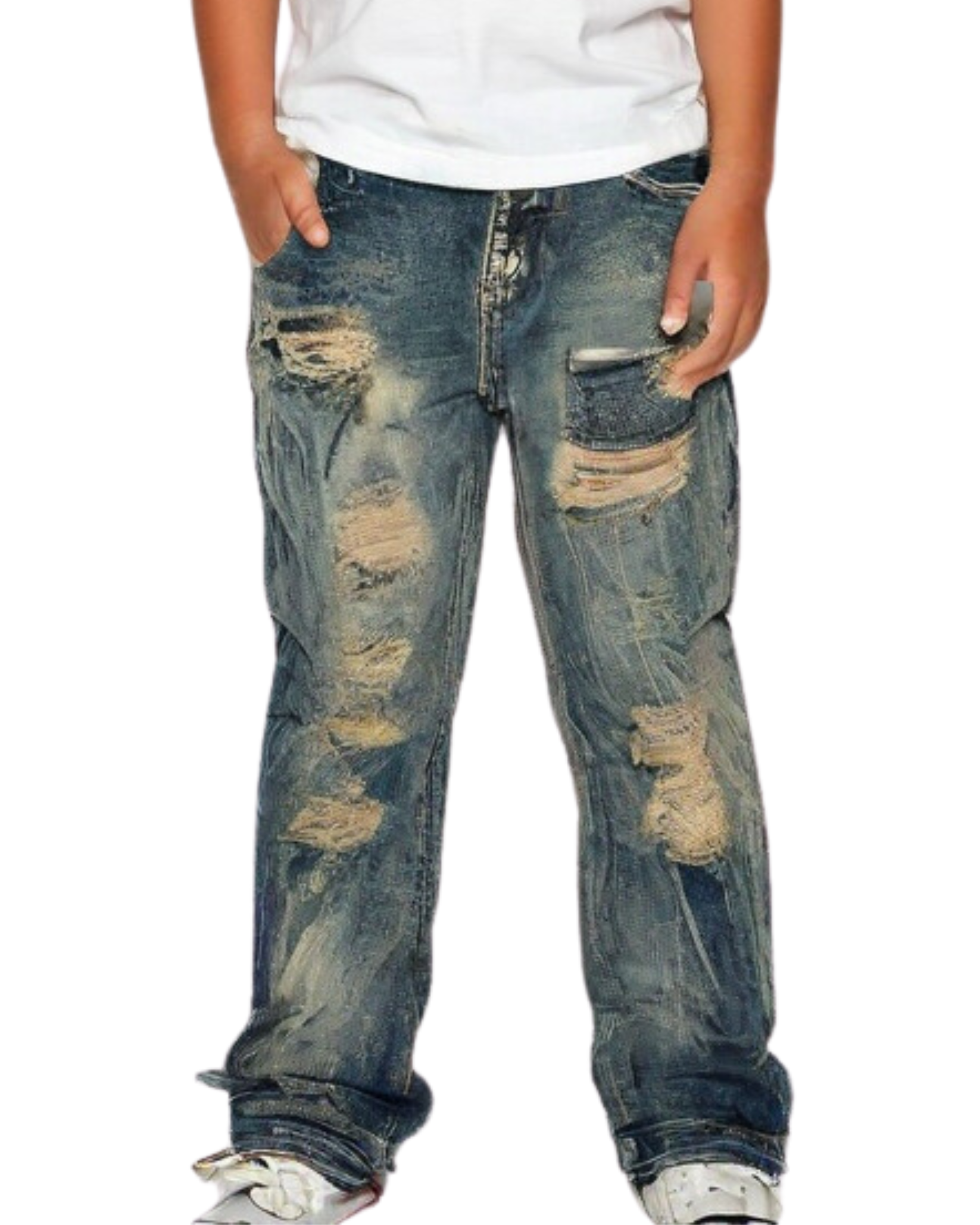 Kids Flannel Patch Slim Fit Jeans 33973K