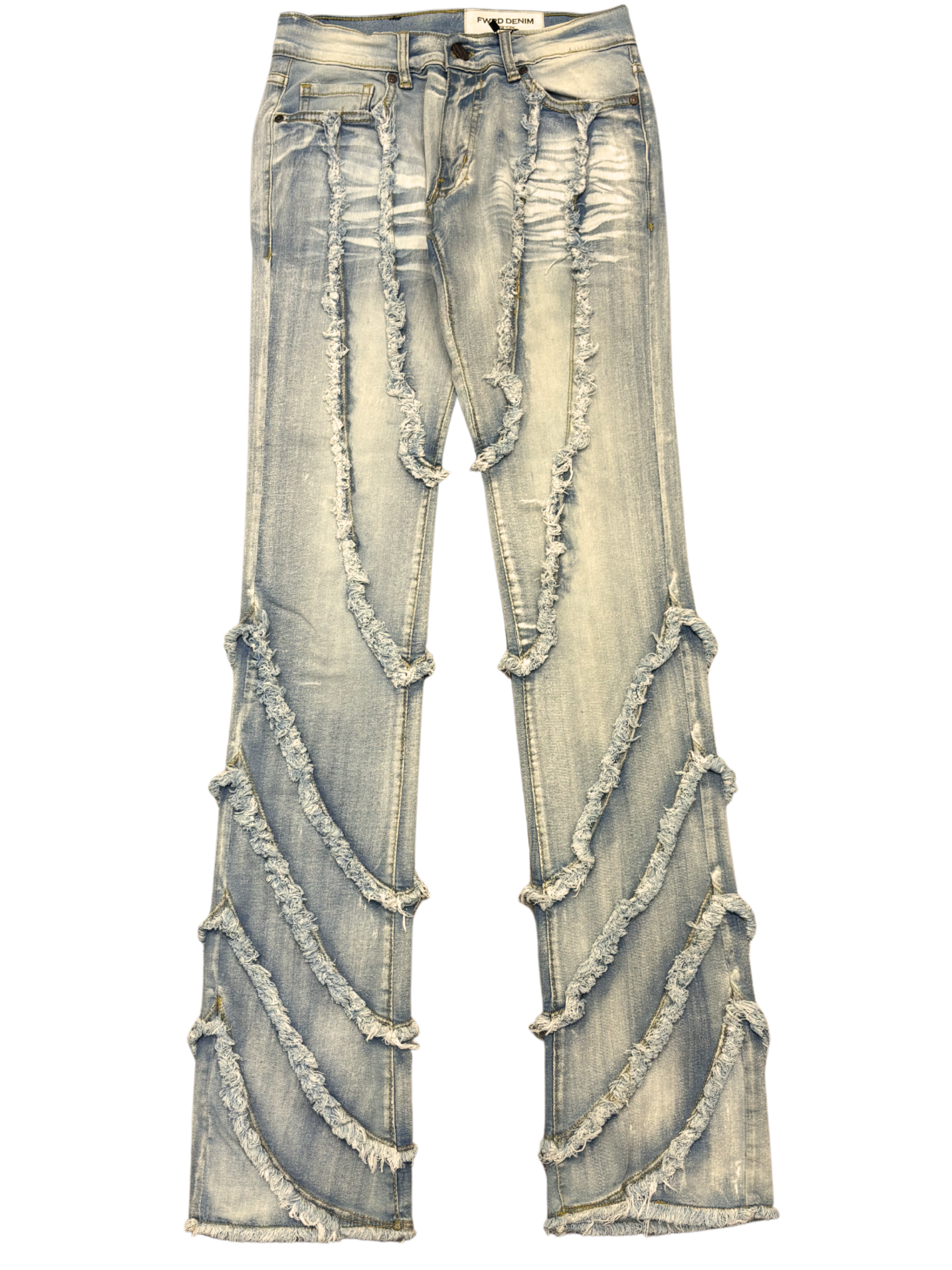 Mens Wavy Patchwork Stacked Jeans 330090