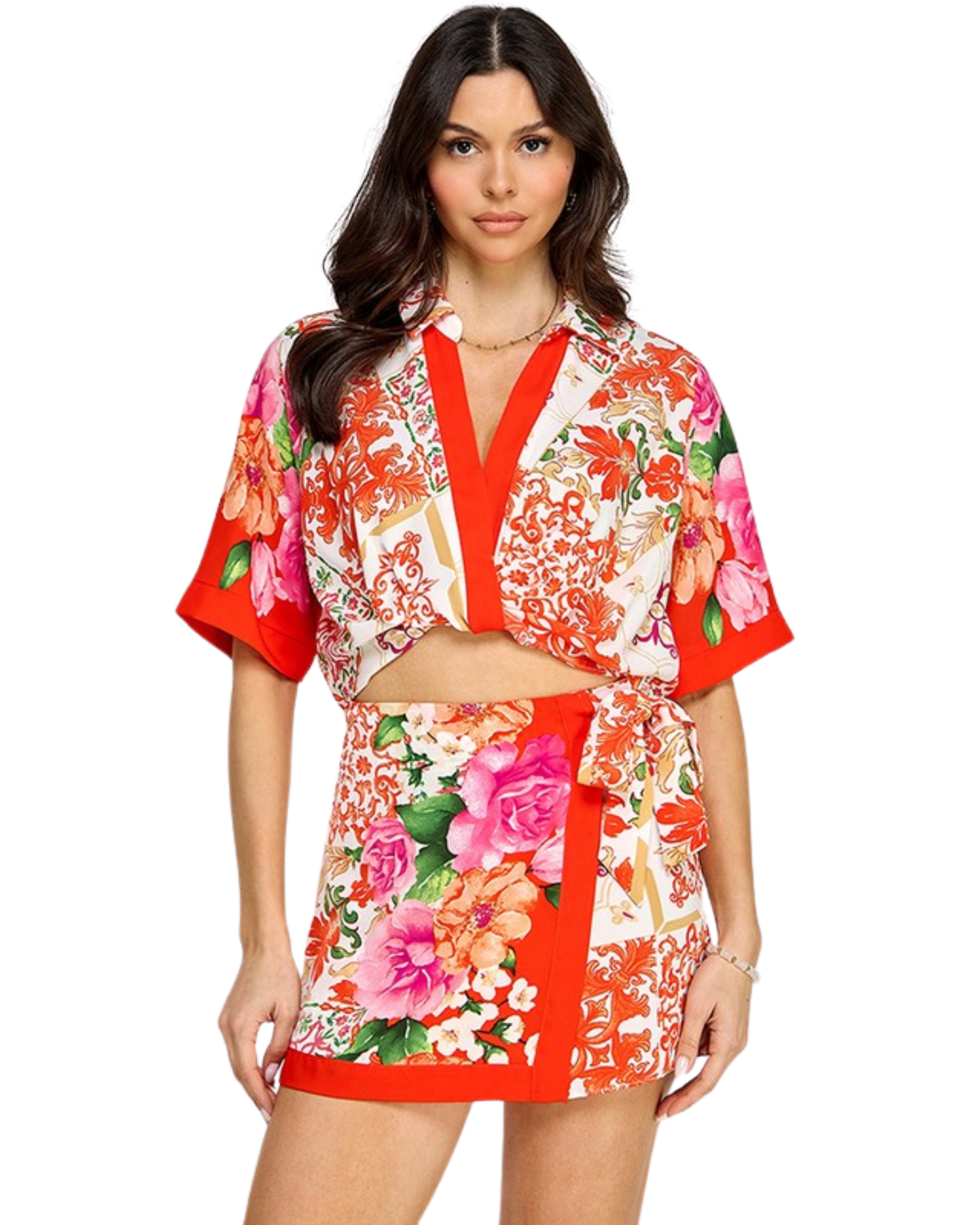 Border Graphic Printed Top & Skort Set