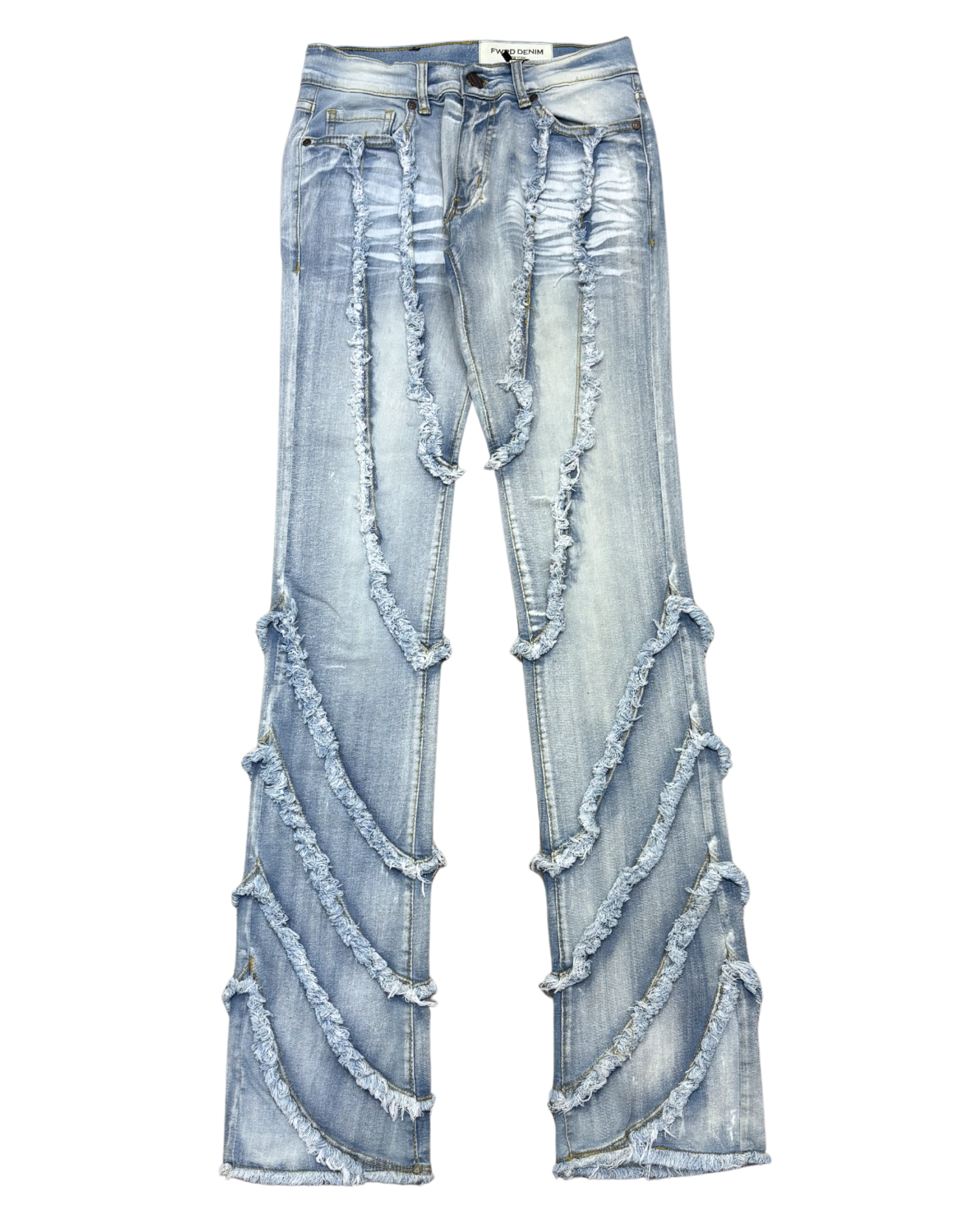 Mens Wavy Patchwork Stacked Jeans 330090