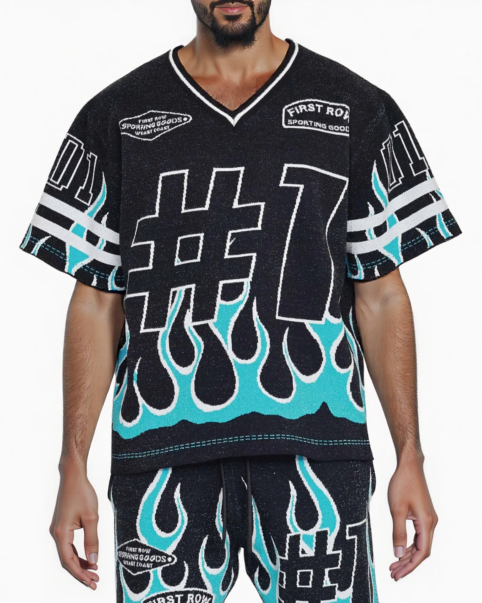 Flame Varsity Jacquard Knit Shirt