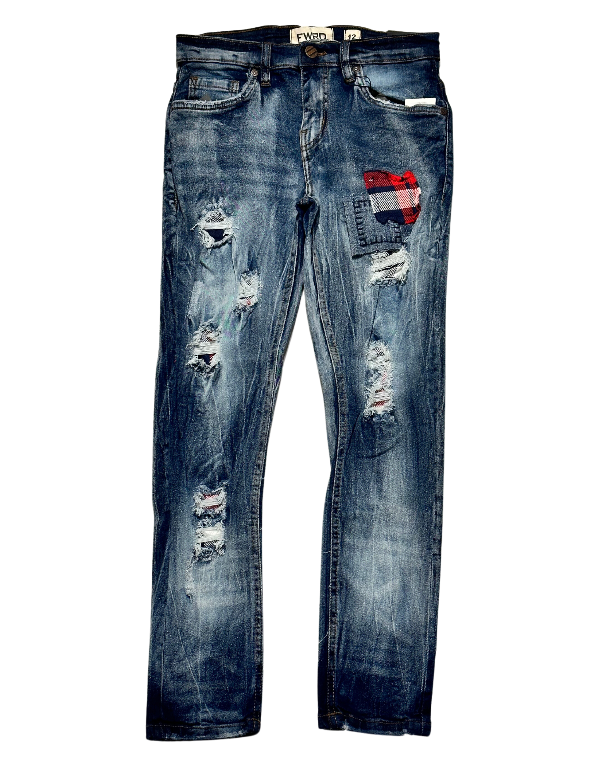 Kids Flannel Patch Slim Fit Jeans 33973K