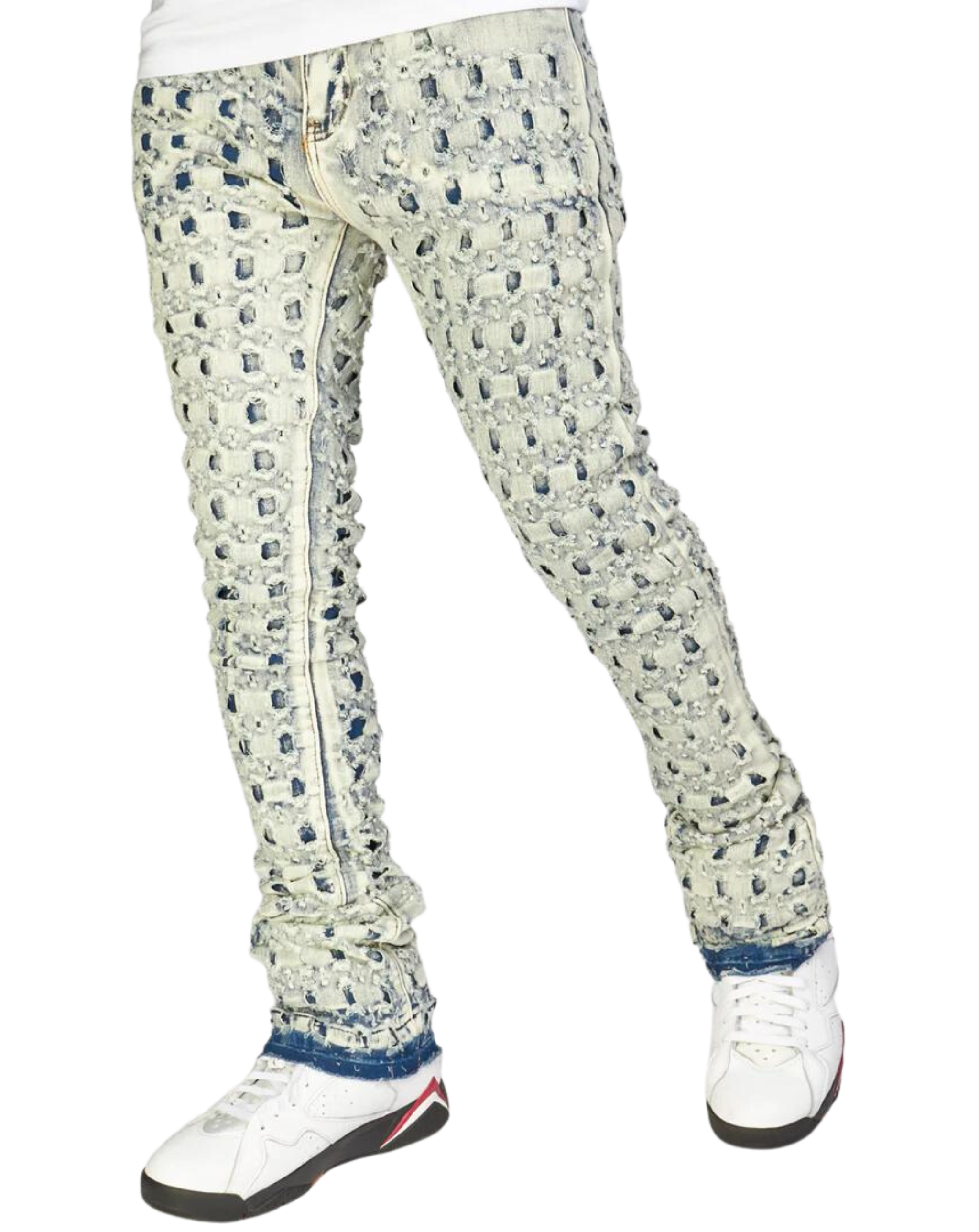 Checkered Pattern Stacked Jeans 5810