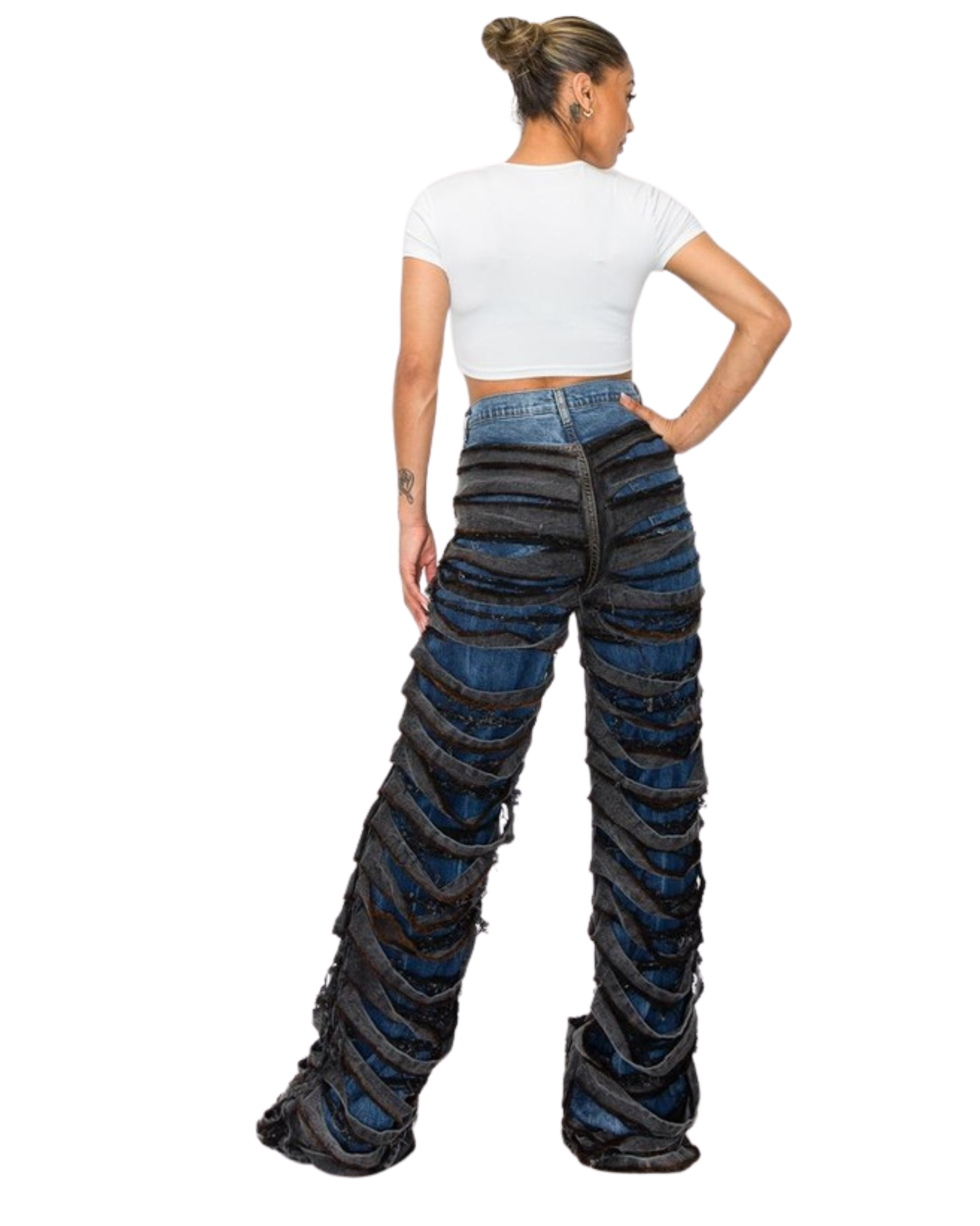 Ripped Lines High Raise Layered Cut Stack Jean