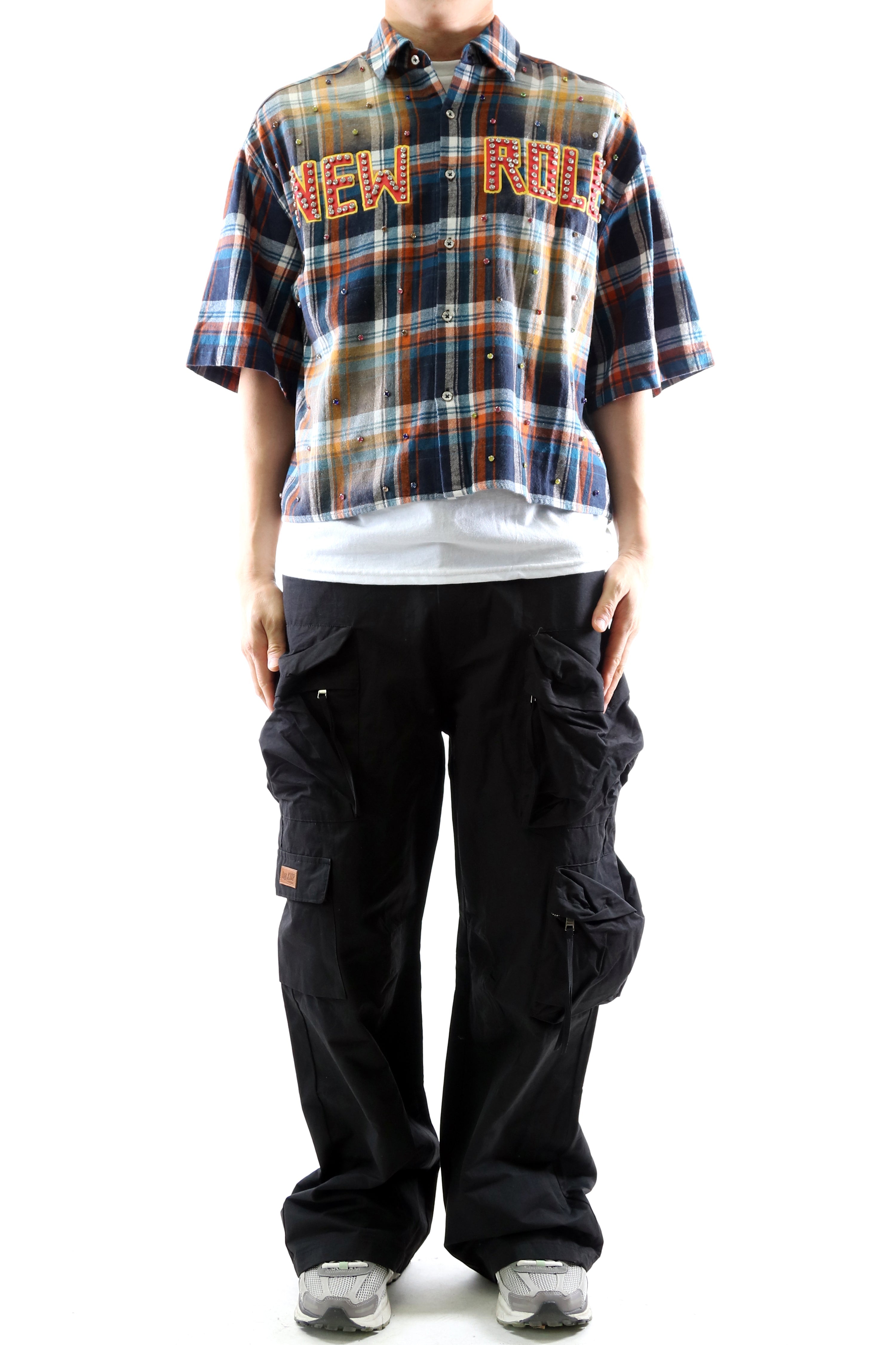 New Role Washed Flannel Crop Top Button Down Shirt