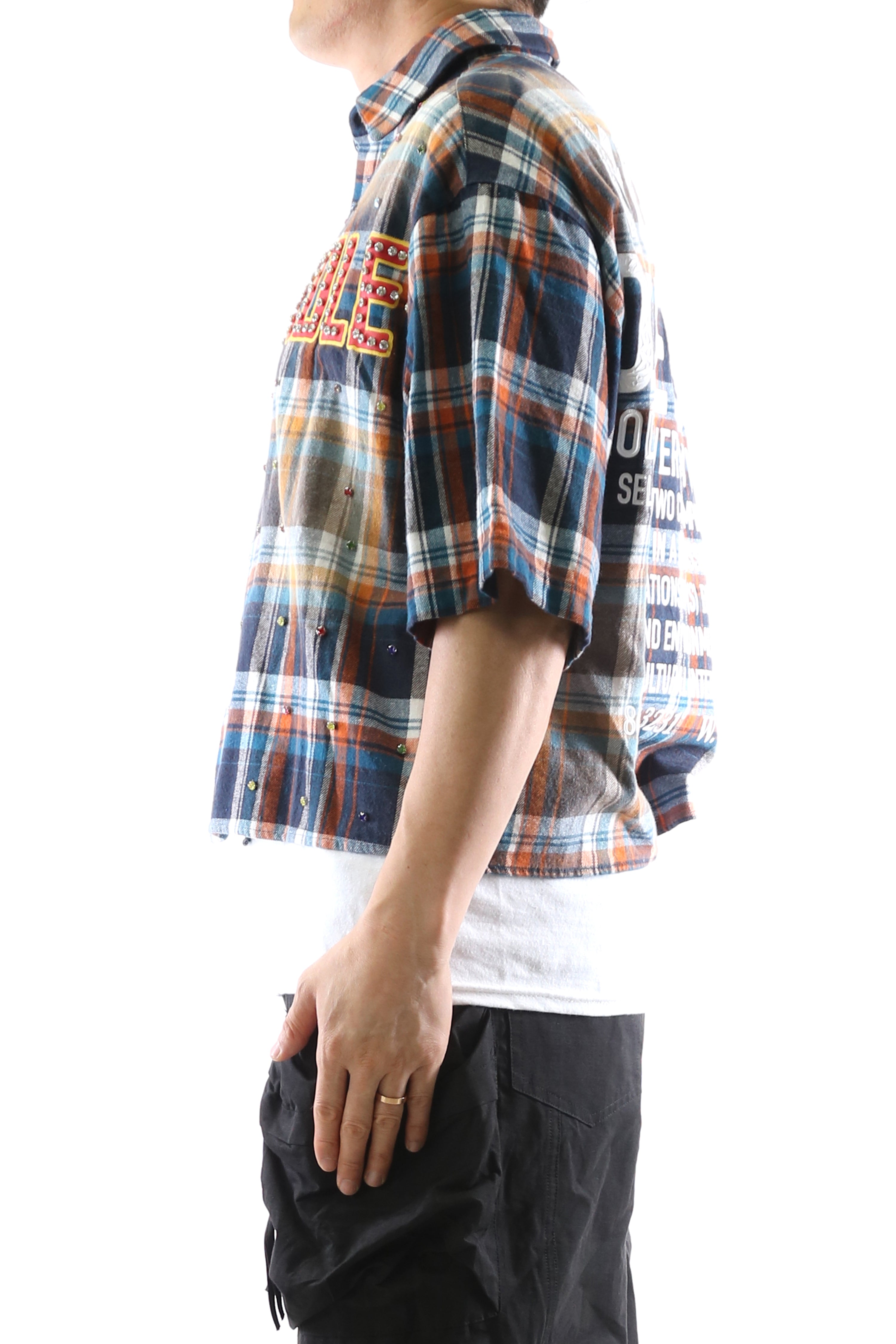 New Role Washed Flannel Crop Top Button Down Shirt