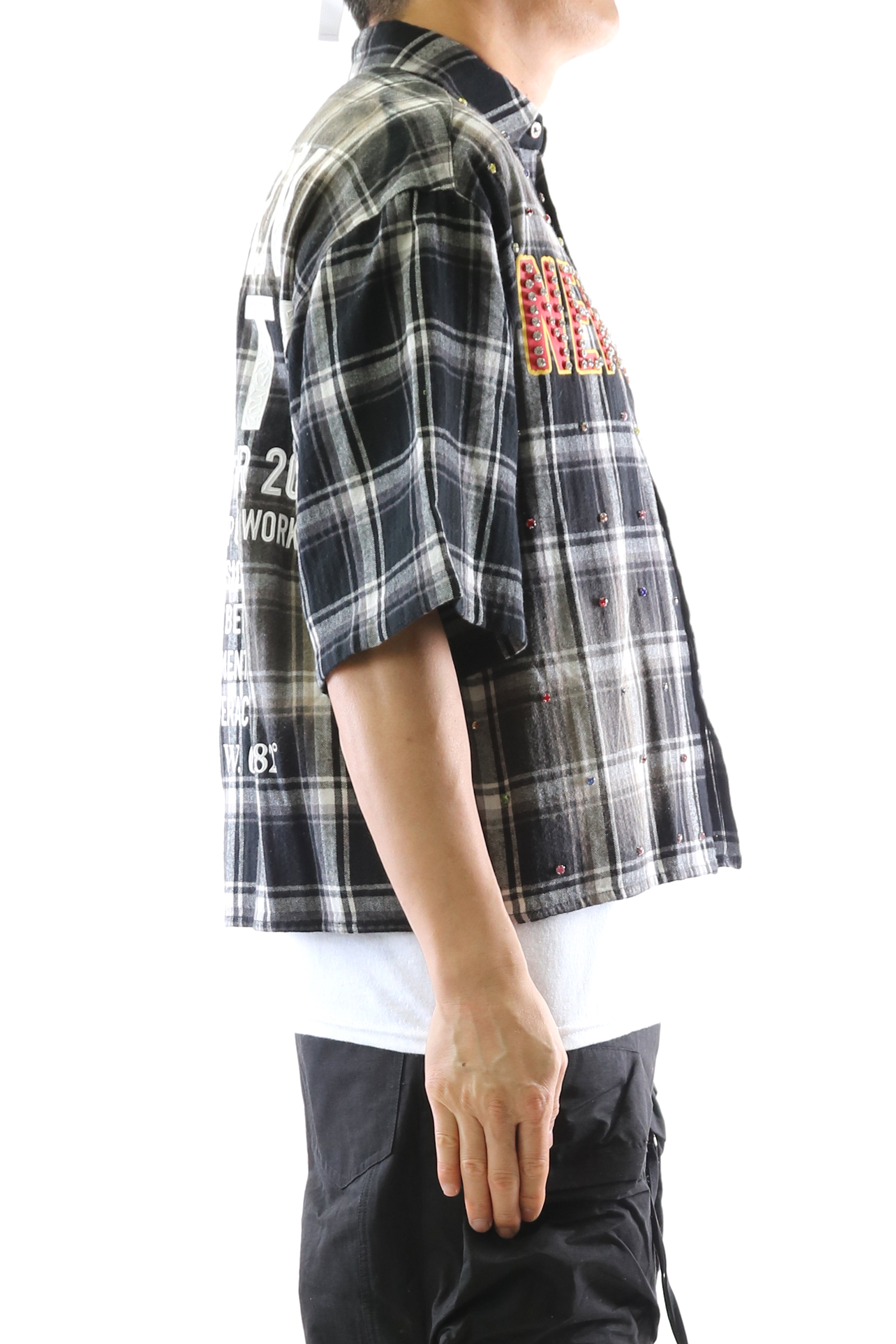 New Role Washed Flannel Crop Top Button Down Shirt