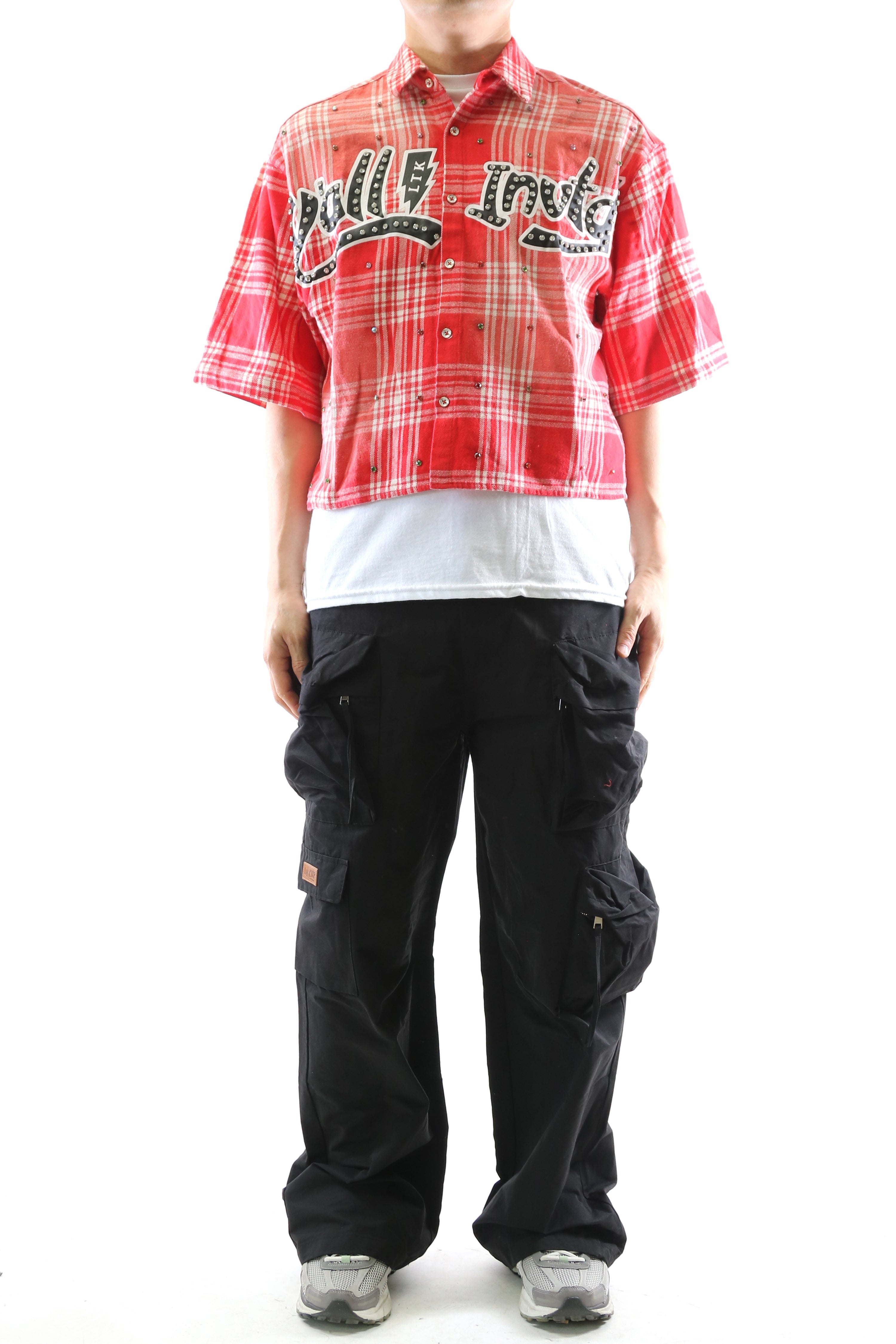 New Role Washed Flannel Crop Top Button Down Shirt