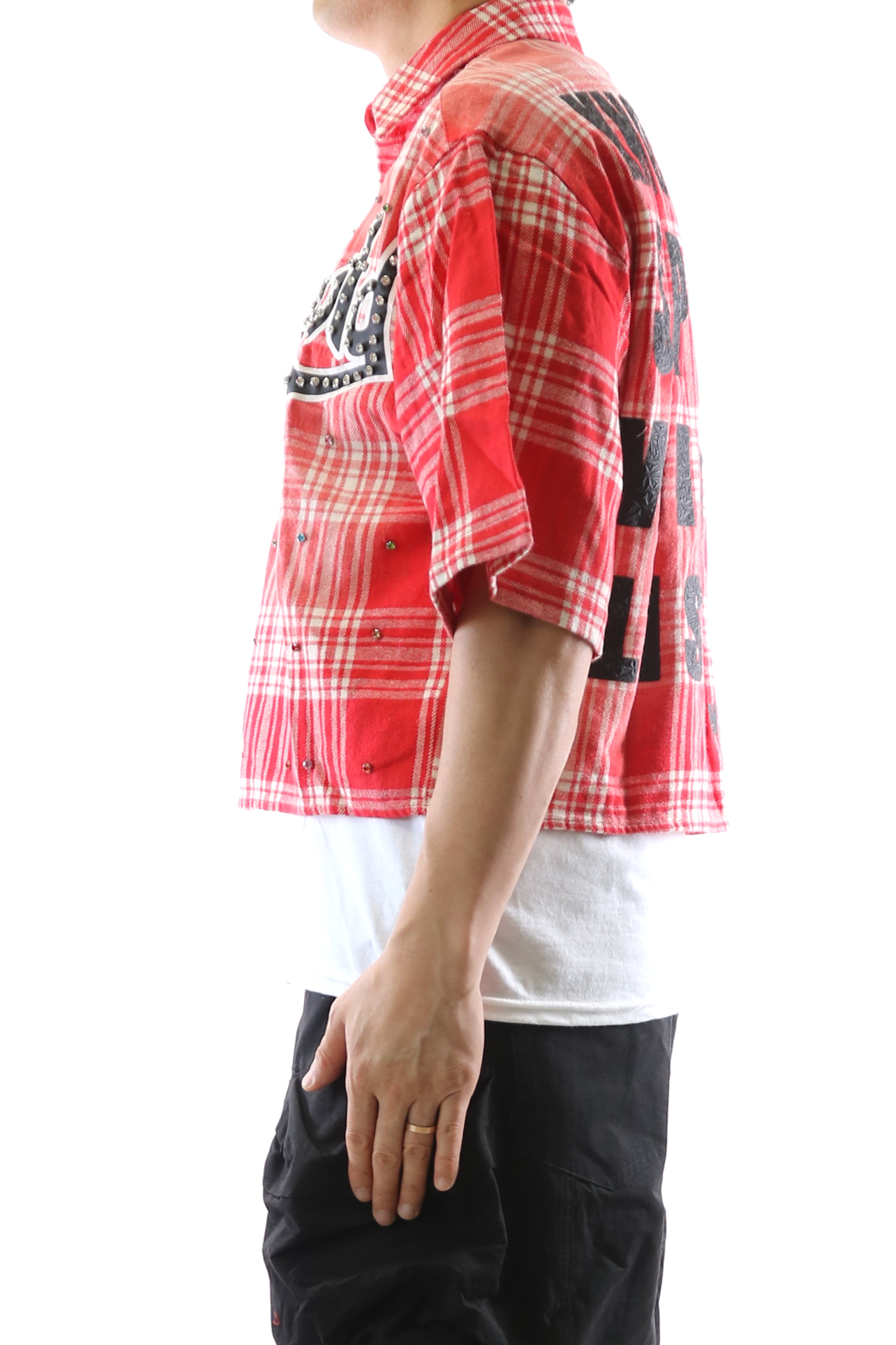 New Role Washed Flannel Crop Top Button Down Shirt