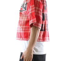 New Role Washed Flannel Crop Top Button Down Shirt