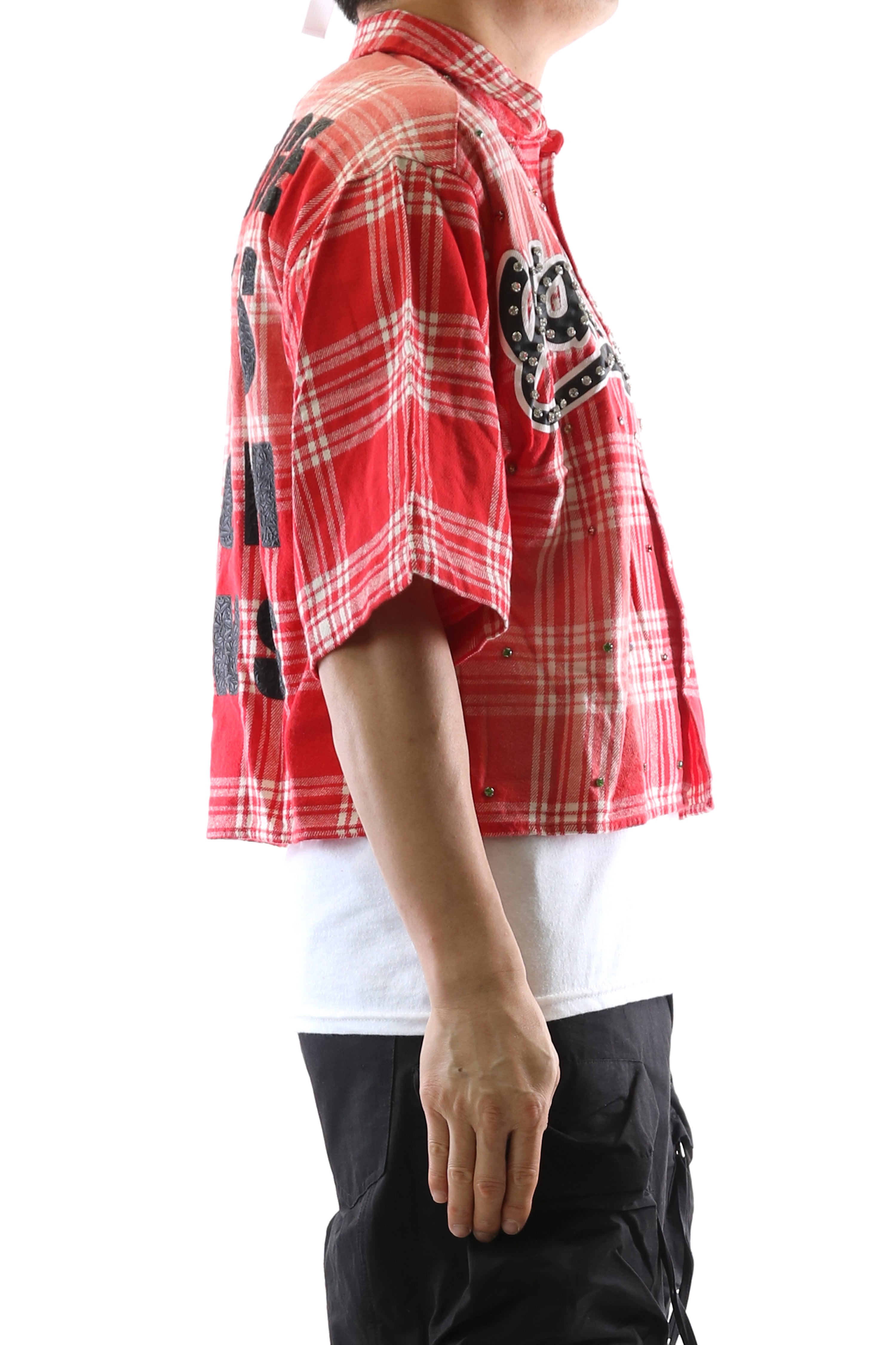 New Role Washed Flannel Crop Top Button Down Shirt