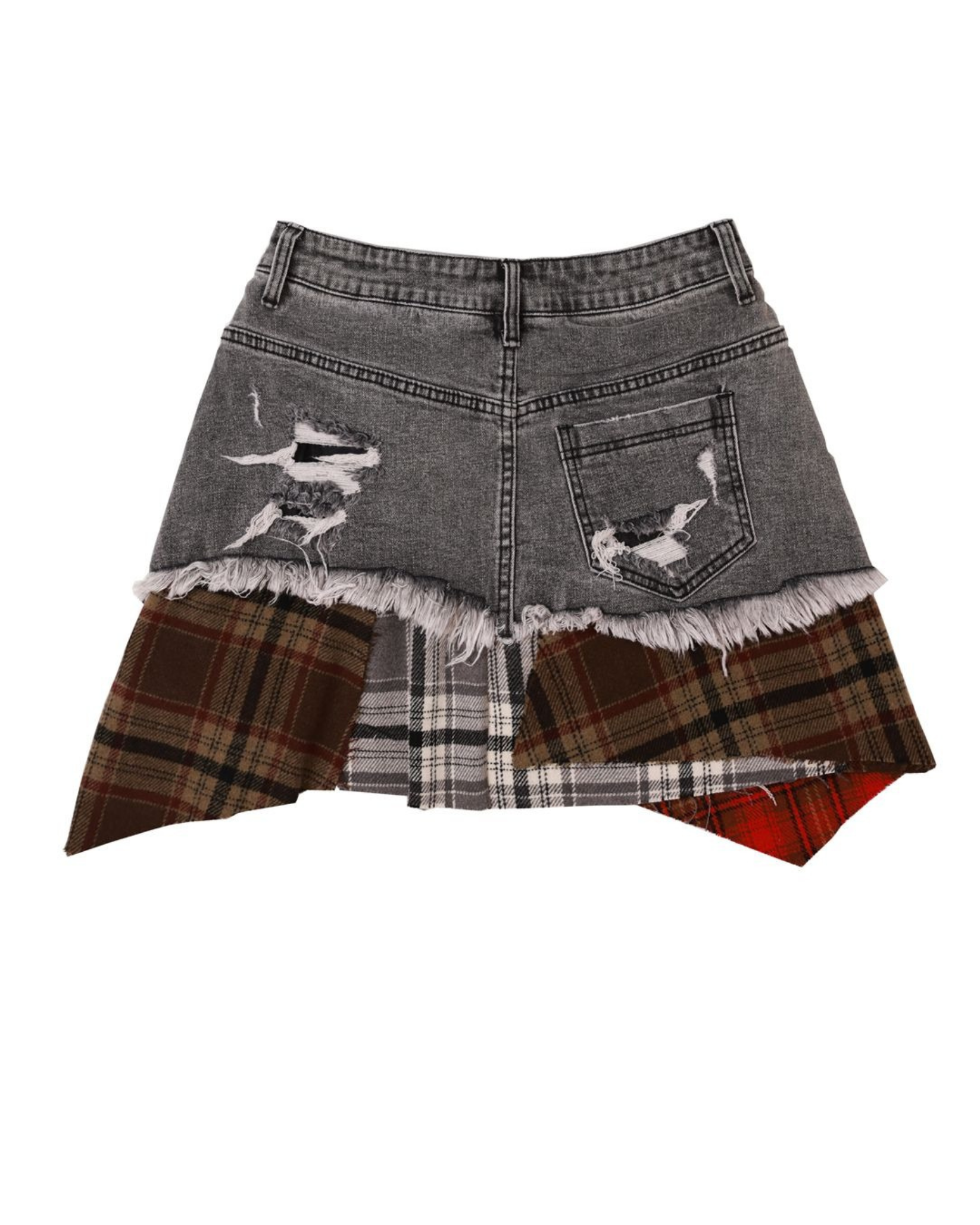 Plaid Applique Denim Skirt