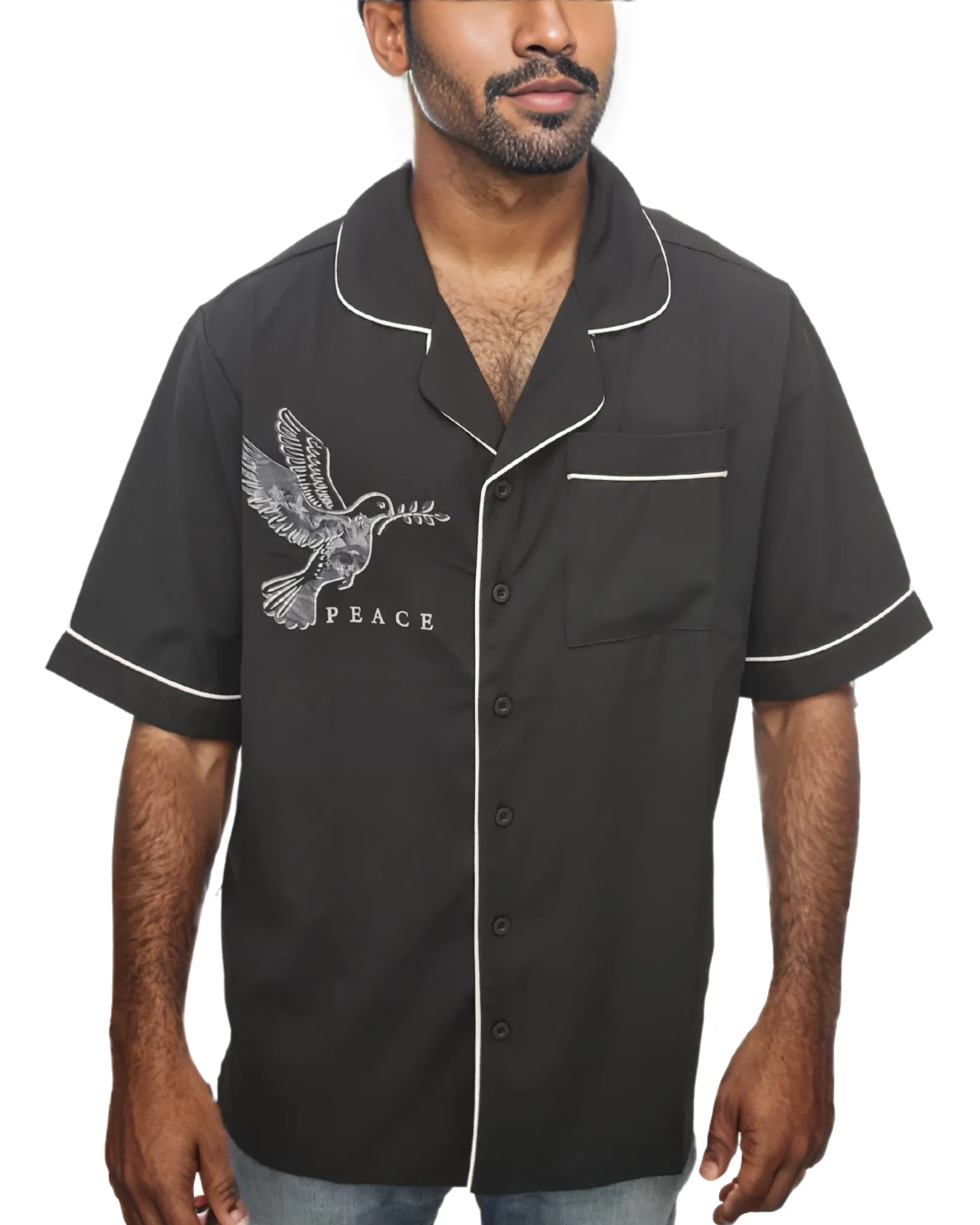 Peace Embroidered Button Down Shirt