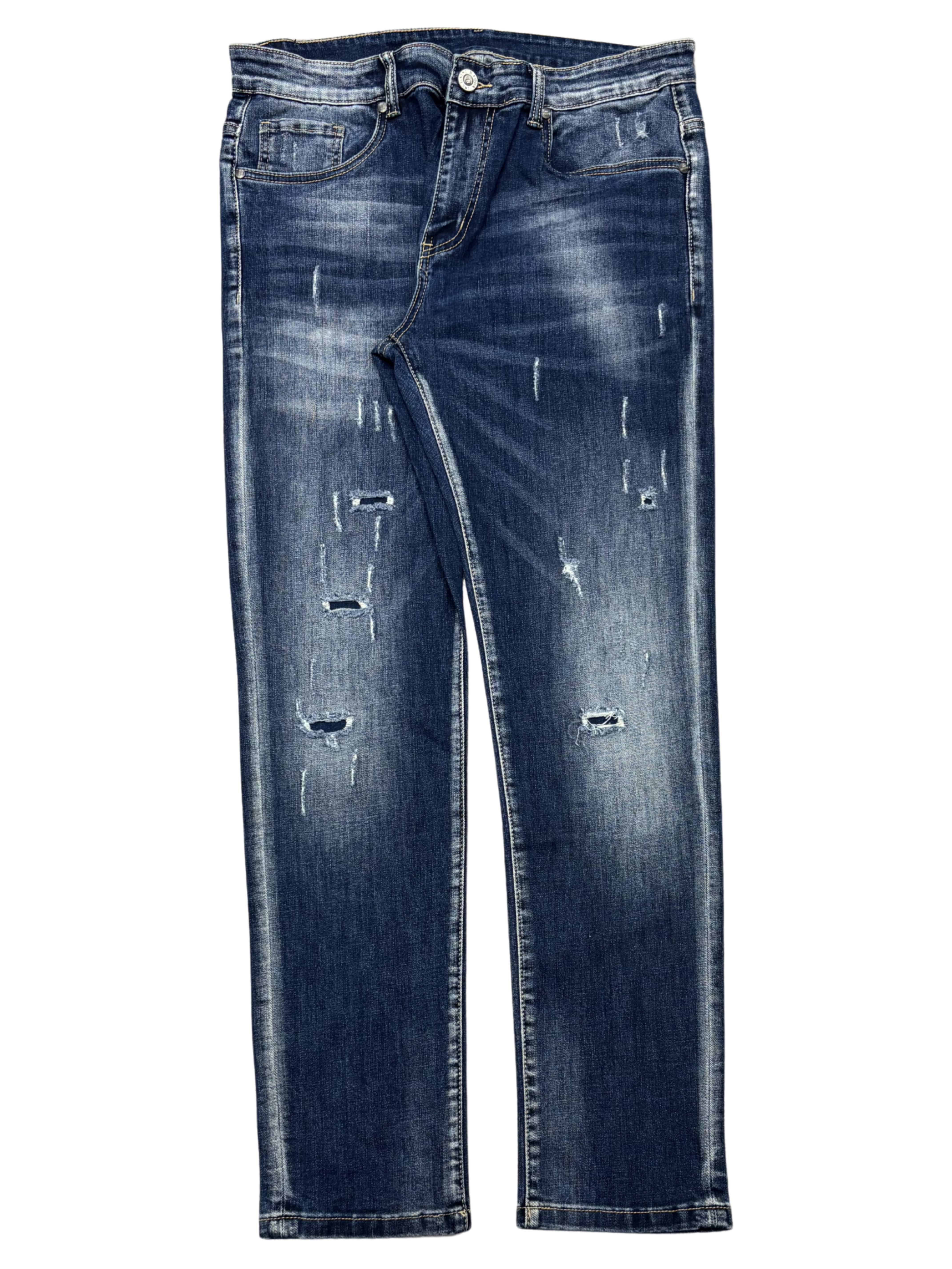 Mens Slim Fit Jeans Red Skull Patch