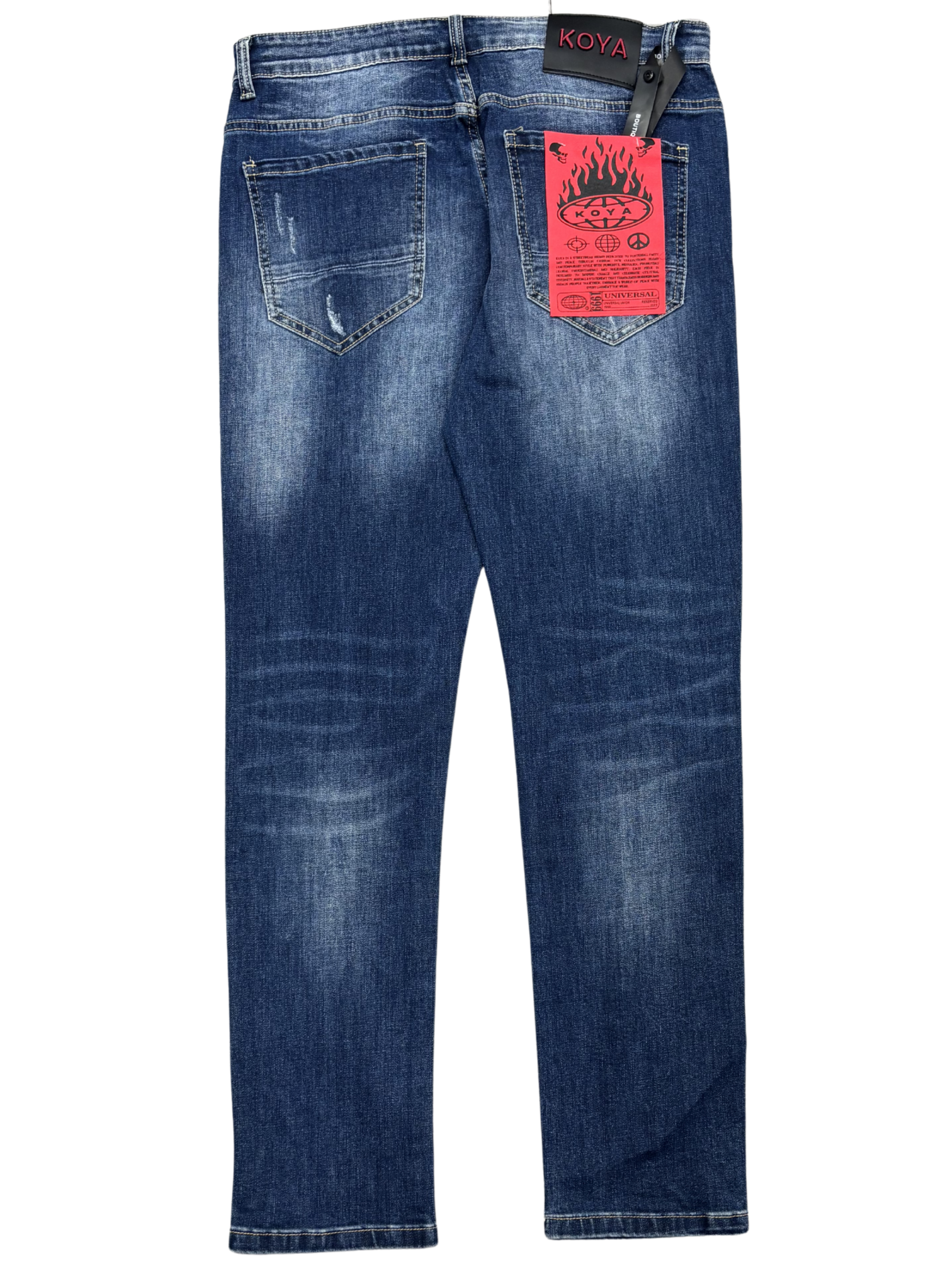 Mens Slim Fit Jeans Red Skull Patch