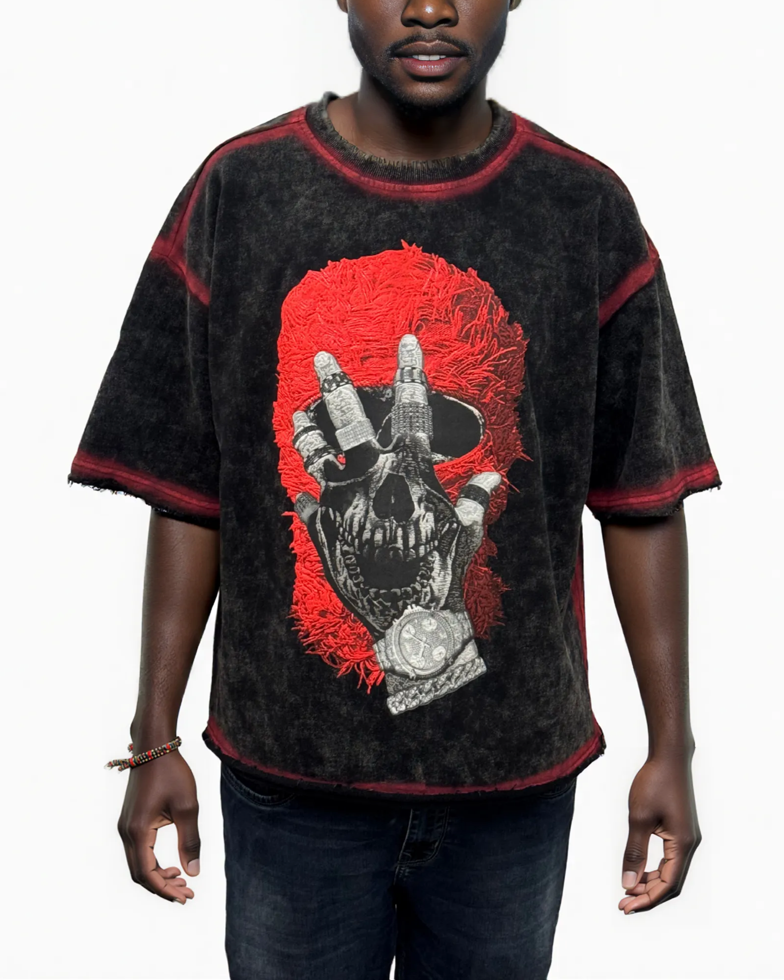 Ski Mask & Skeleton Hand Graphic Shirt