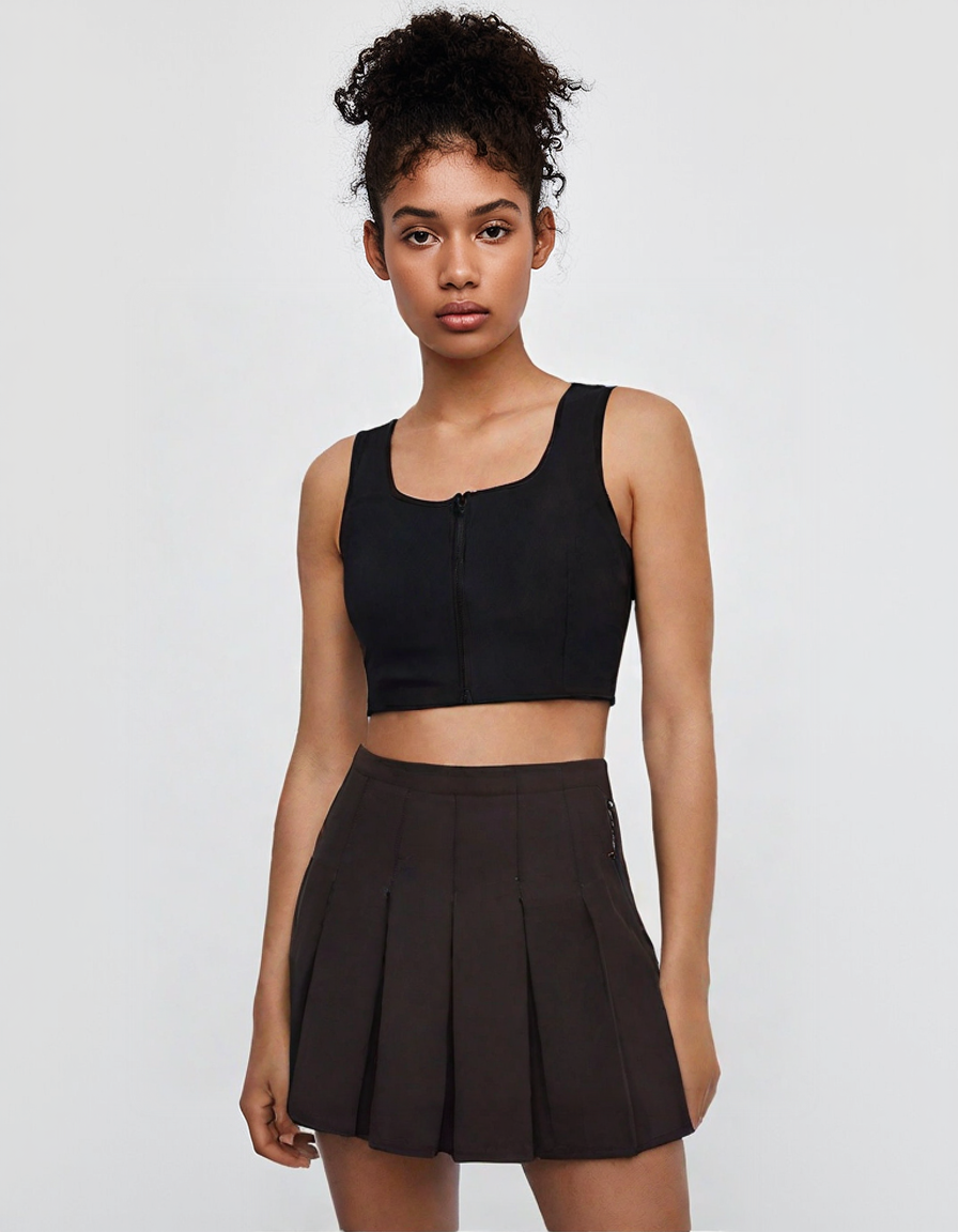 Zipped Crop-Top & Pleated Mini Skirt Set