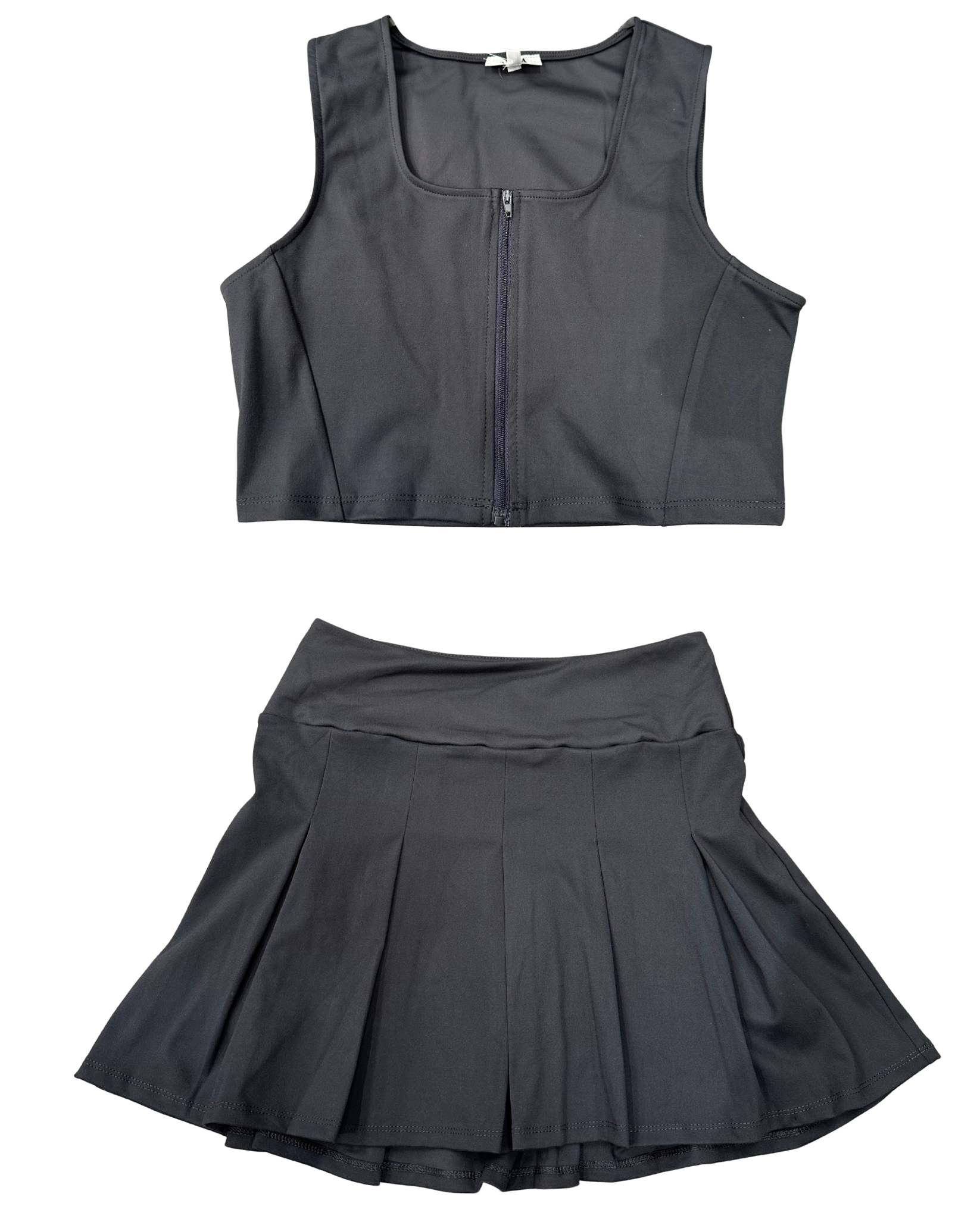 Zipped Crop-Top & Pleated Mini Skirt Set